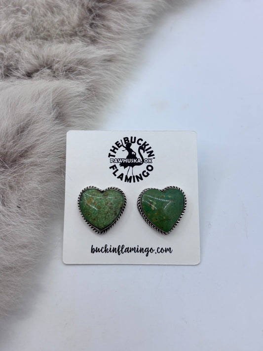Turquoise Heart Post Earrings by Sonyei Coho, Navajo
