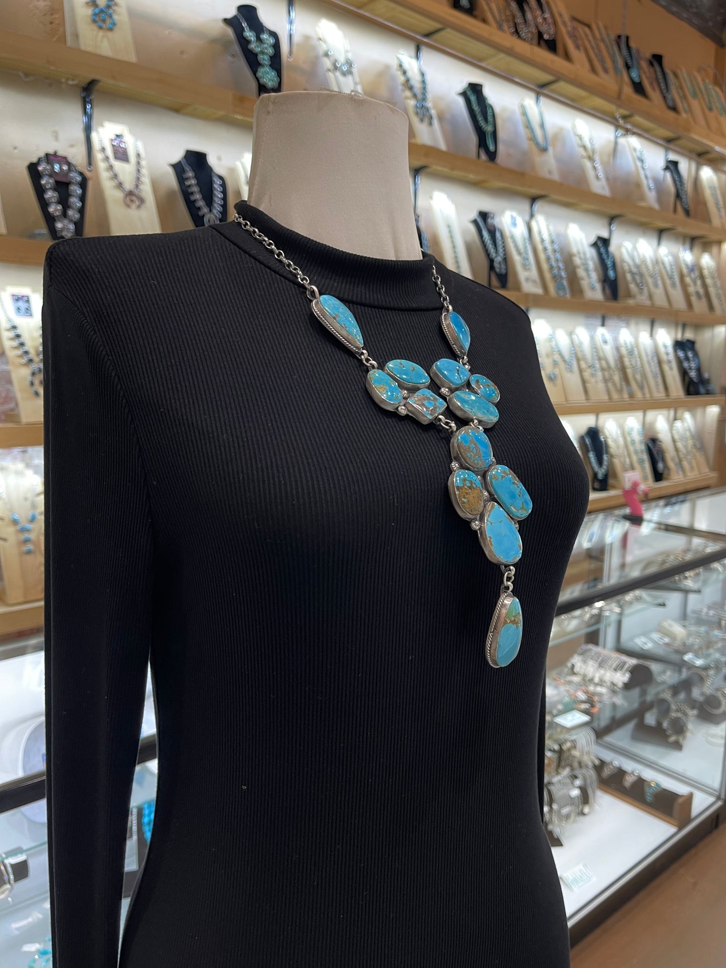 22" + 5" Drop Cripple Creek Turquoise Necklace by Jeff Largo, Navajo