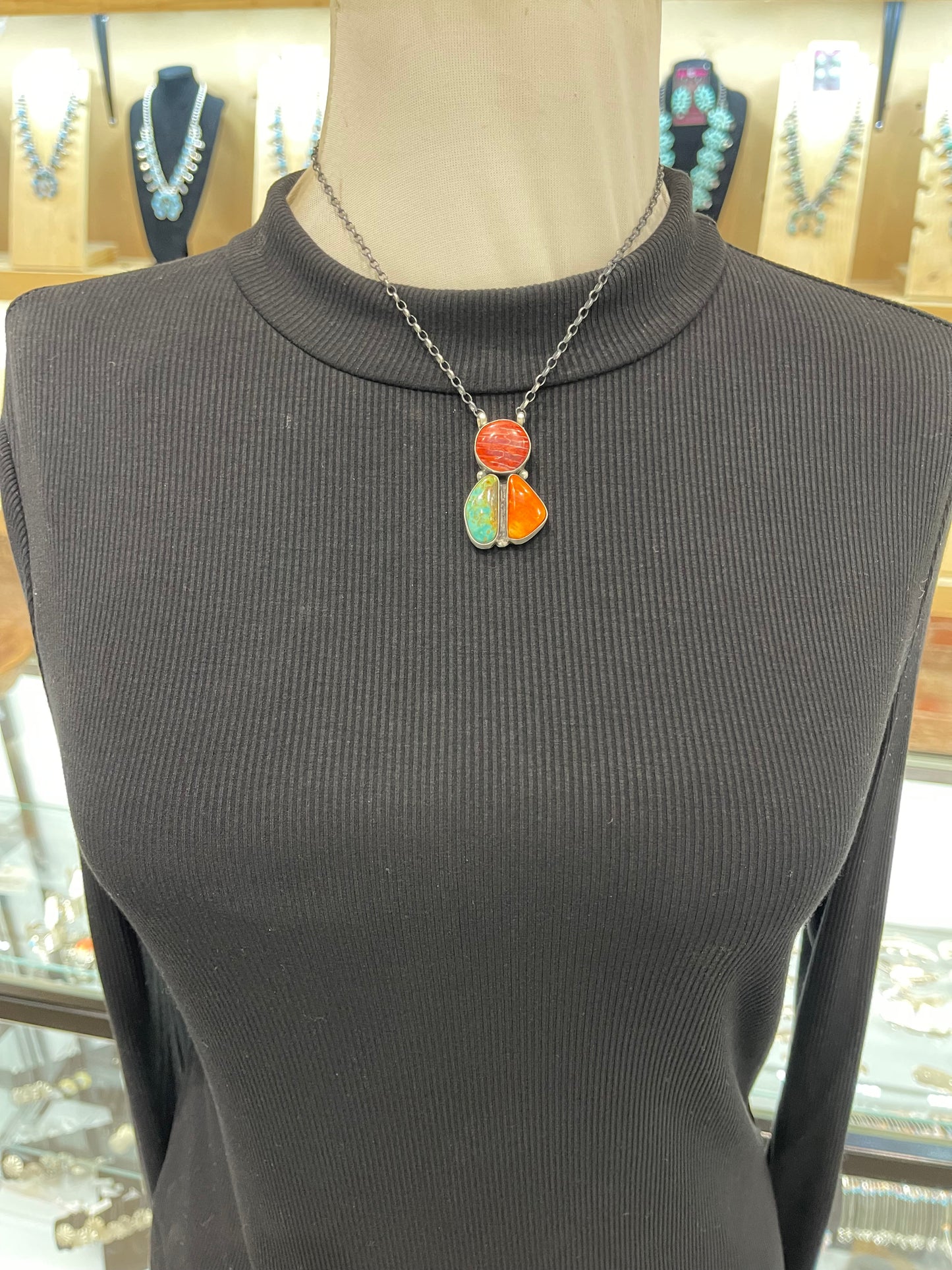 16" Multi-Colored 3 Stone Cluster Necklace by Donovan Skeet, Navajo