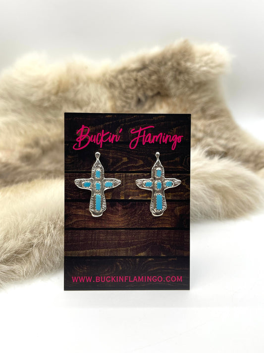 Cross Earrings with Turquoise by Verona Quam, Zuni