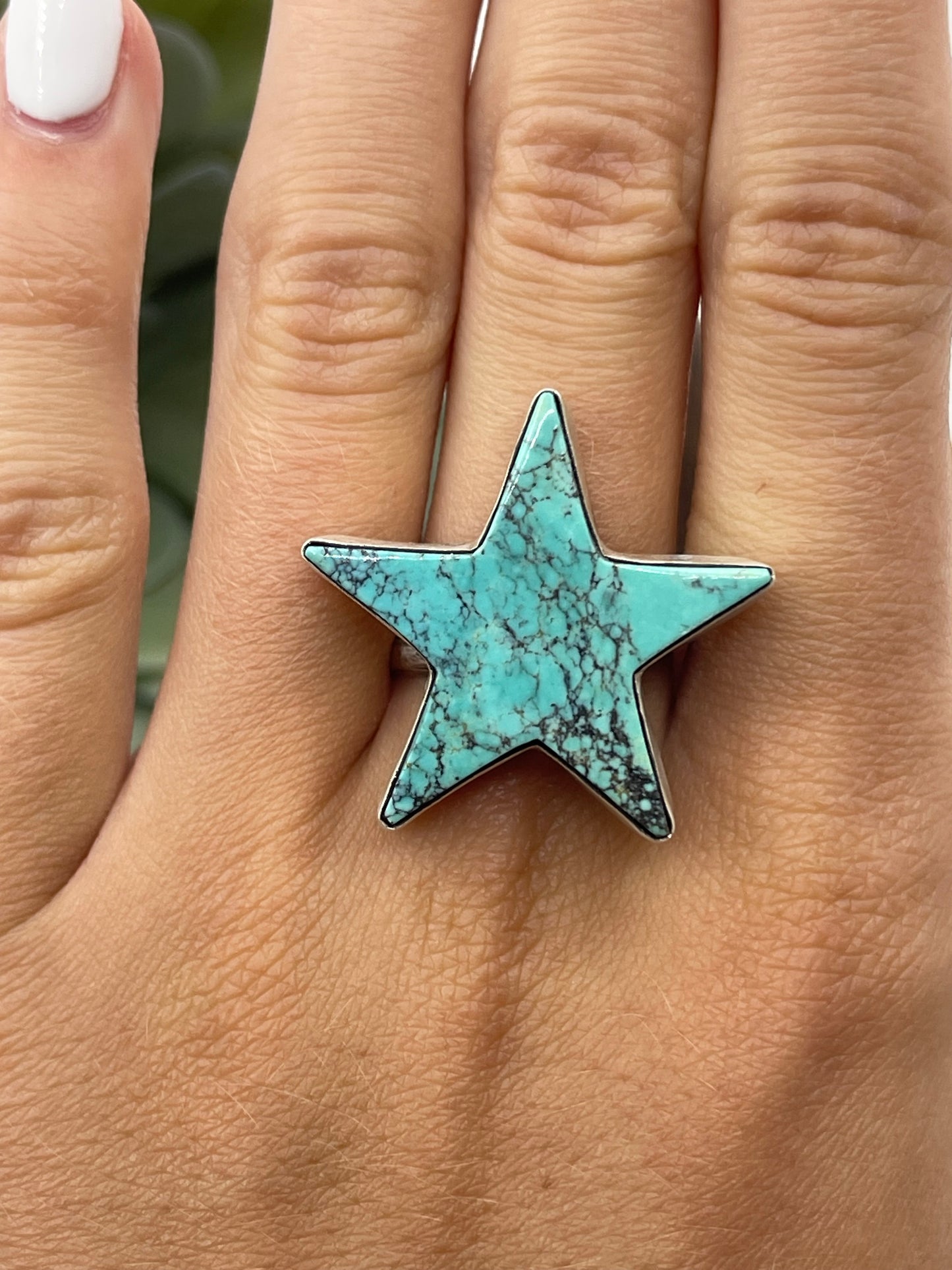 Adjustable Kingman Turquoise Star Ring by Donovan Skeets, Navajo