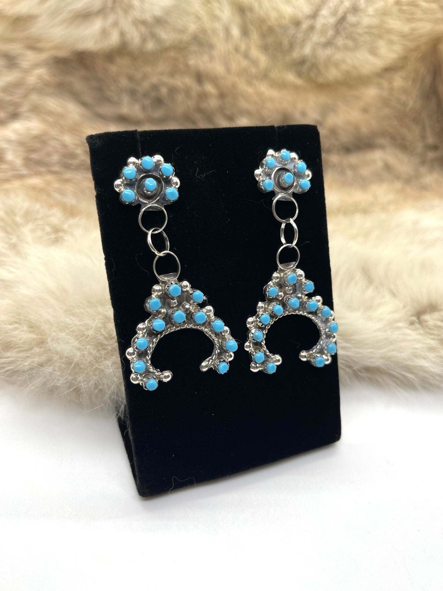 Turquoise Naja Post Dangle Earrings by Joanne Cheama, Zuni