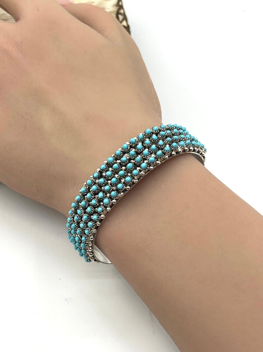 6.75" 100 Stone 4 Row Turquoise Cuff by Stephen Haloo, Zuni