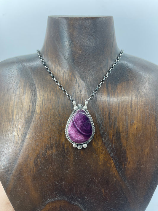 Purple Spiny Oyster Shell Teardrop Necklace by Irene Kee, Navajo