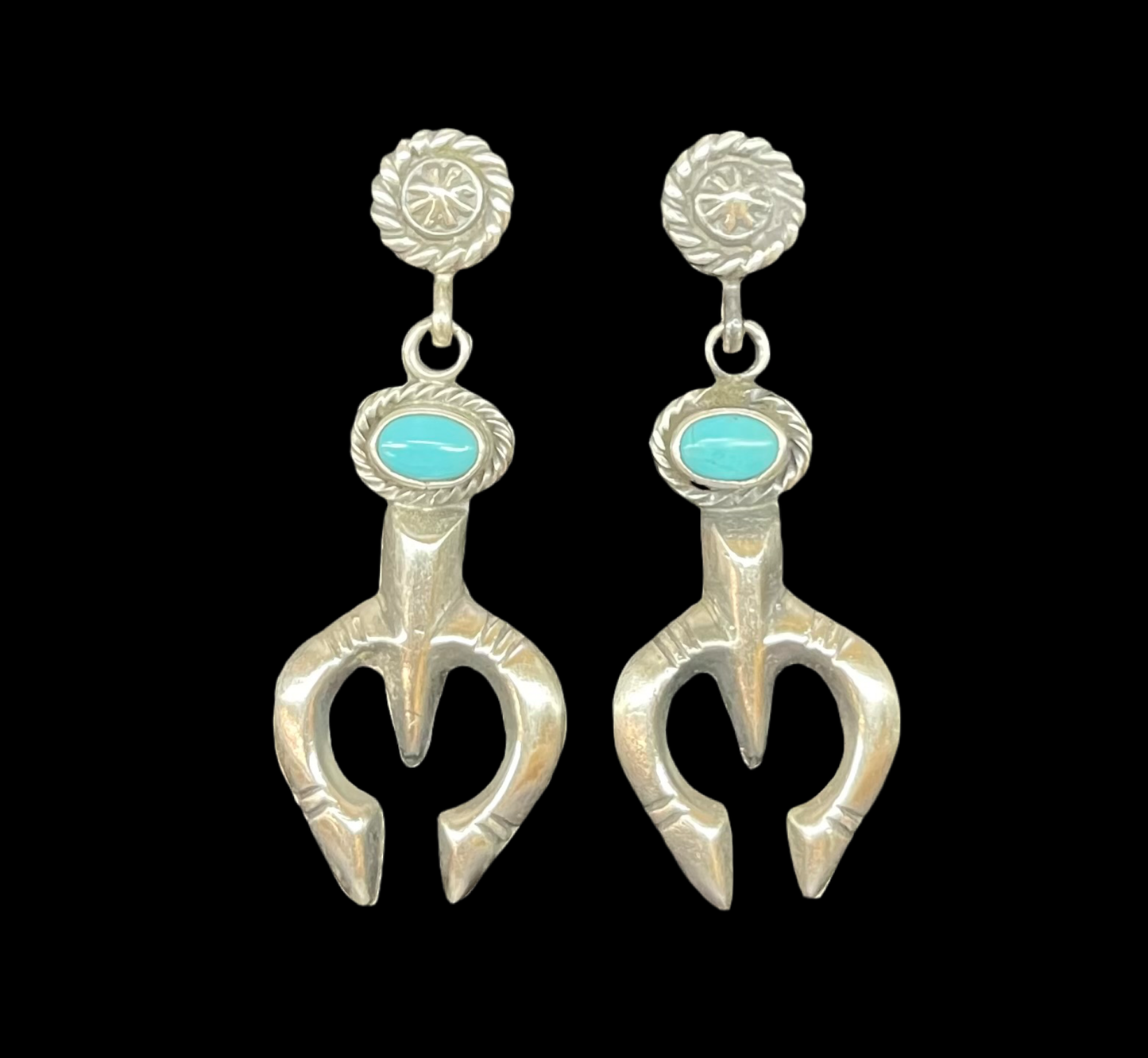 Turquoise Naja Post Dangle Earrings by Amie Spencer, Navajo