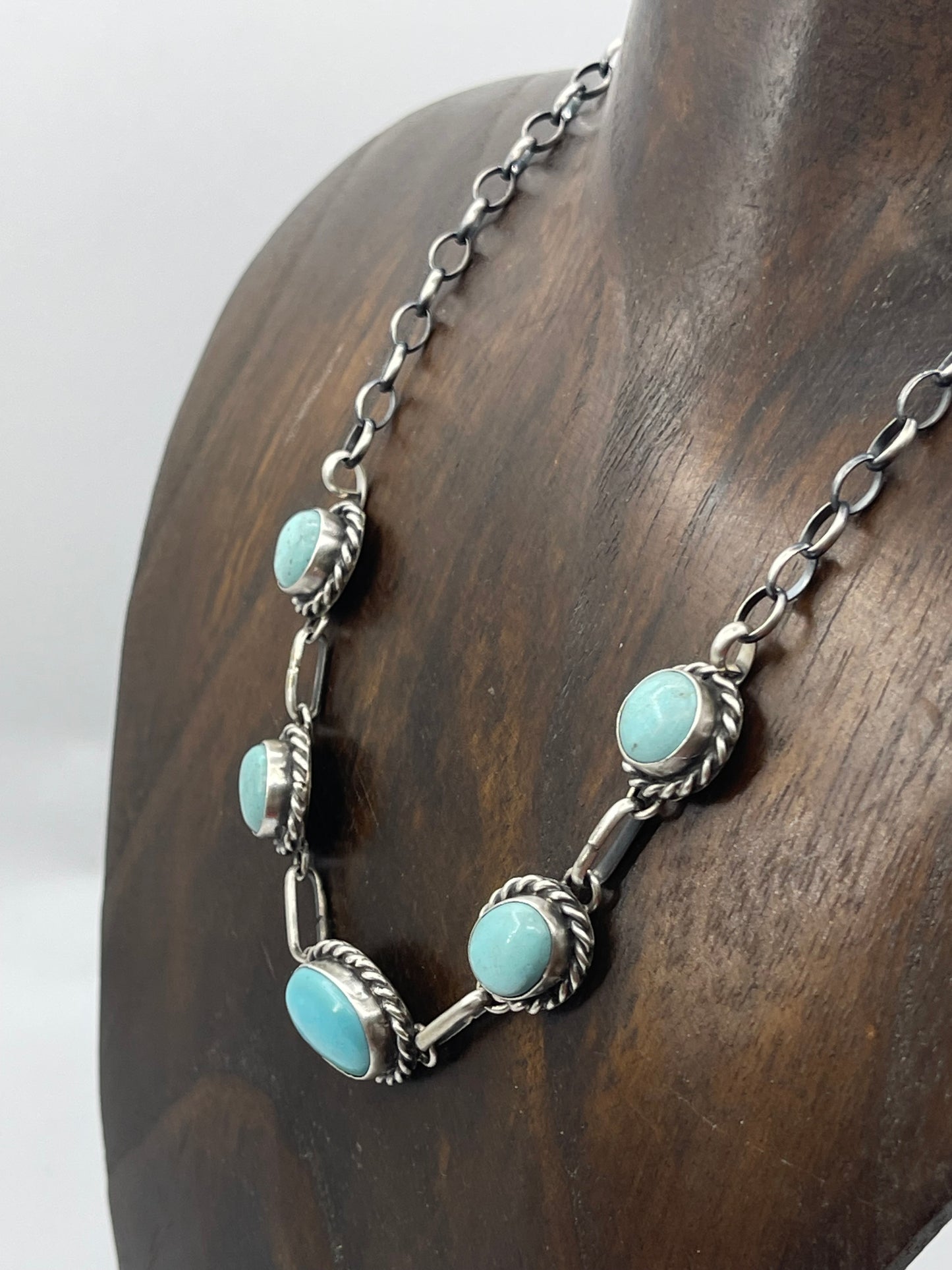 16" 5 Stone Kingman Turquoise Necklace by Augustine Largo, Navajo