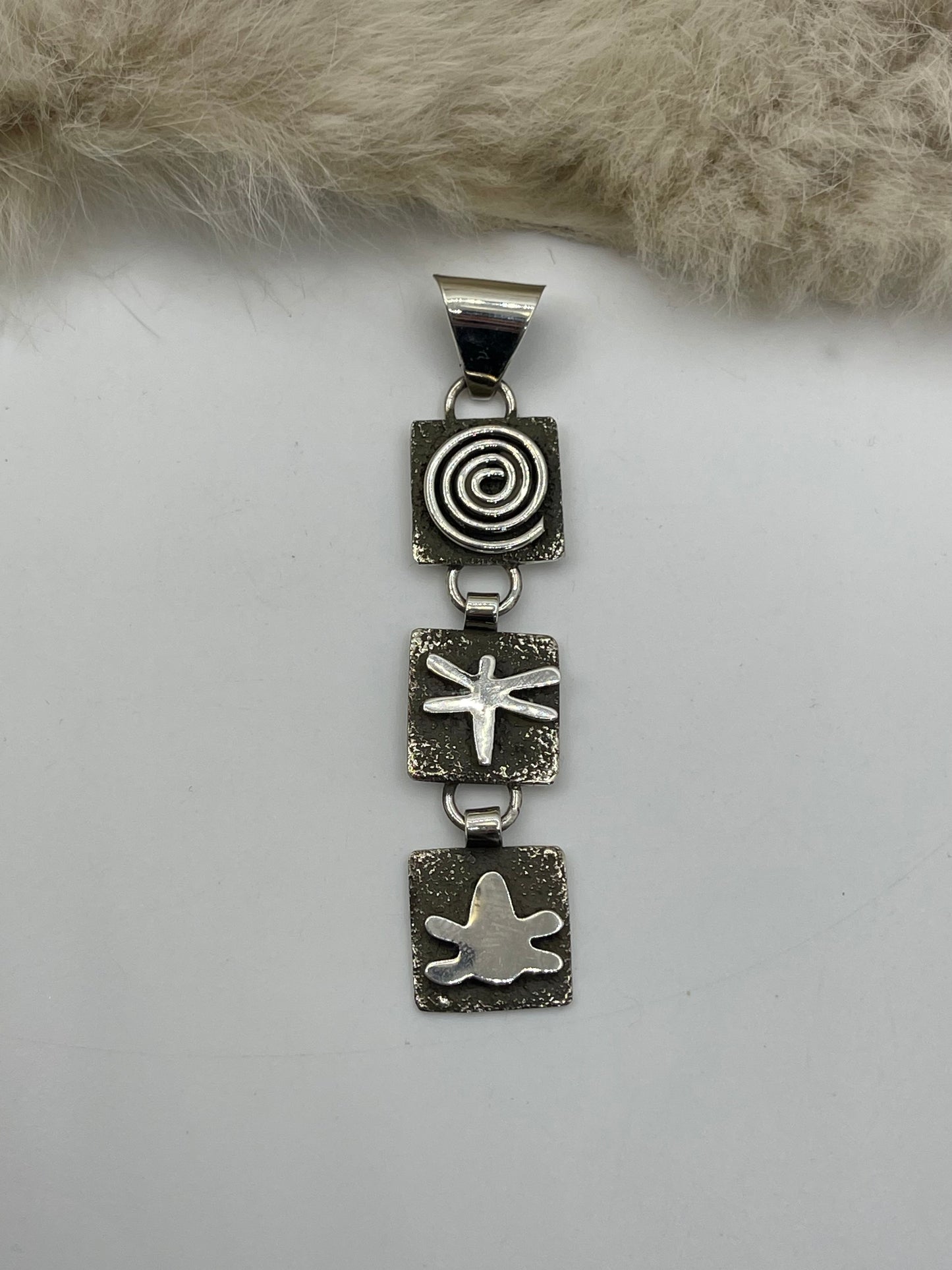 7mm Bail Triple Dangle Mini Petroglyph Pendant by Alex Sanchez, Navajo