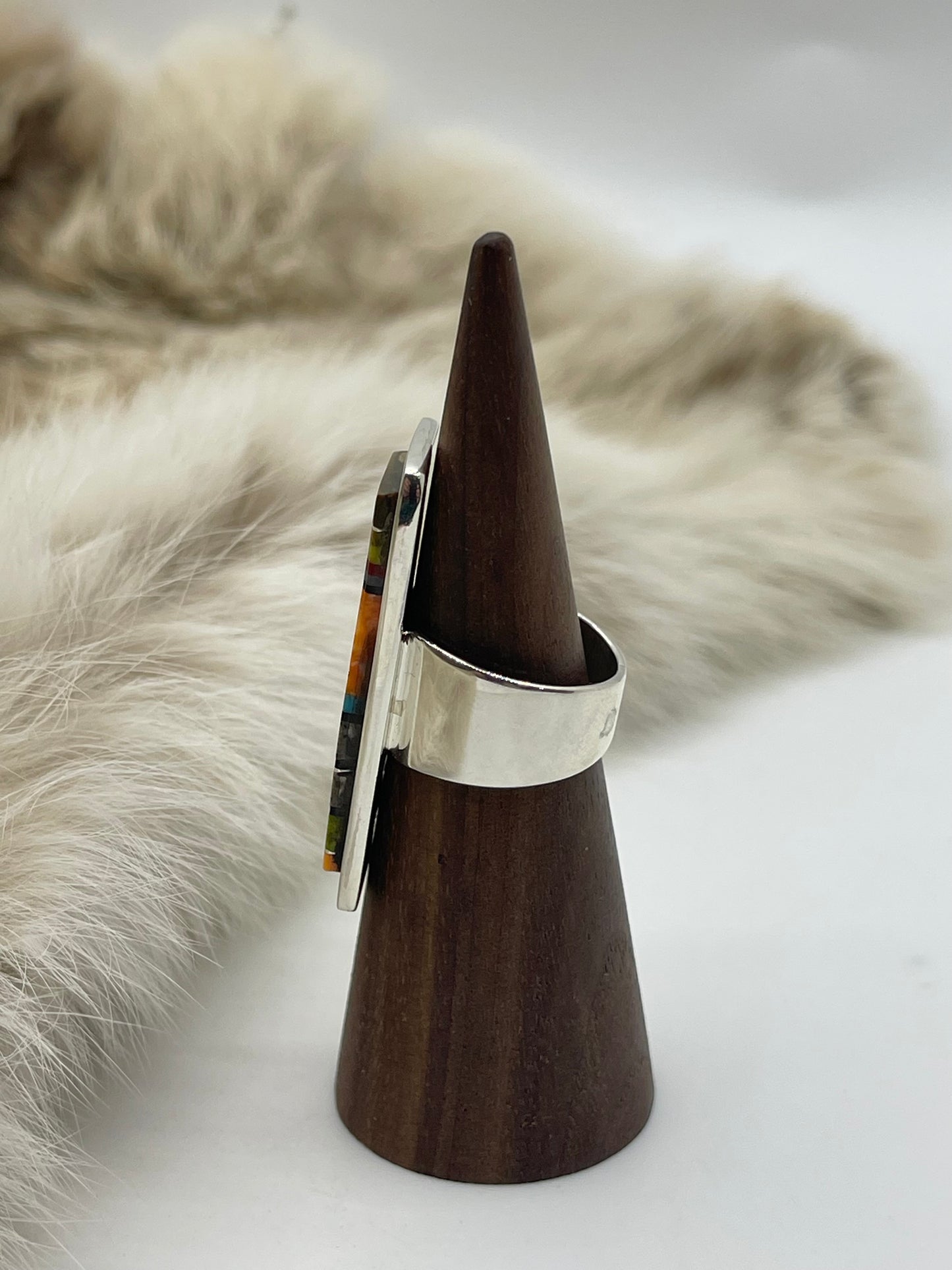 7.5 Rectangle Amazing Inlay Ring by Marie Jackson, Navajo
