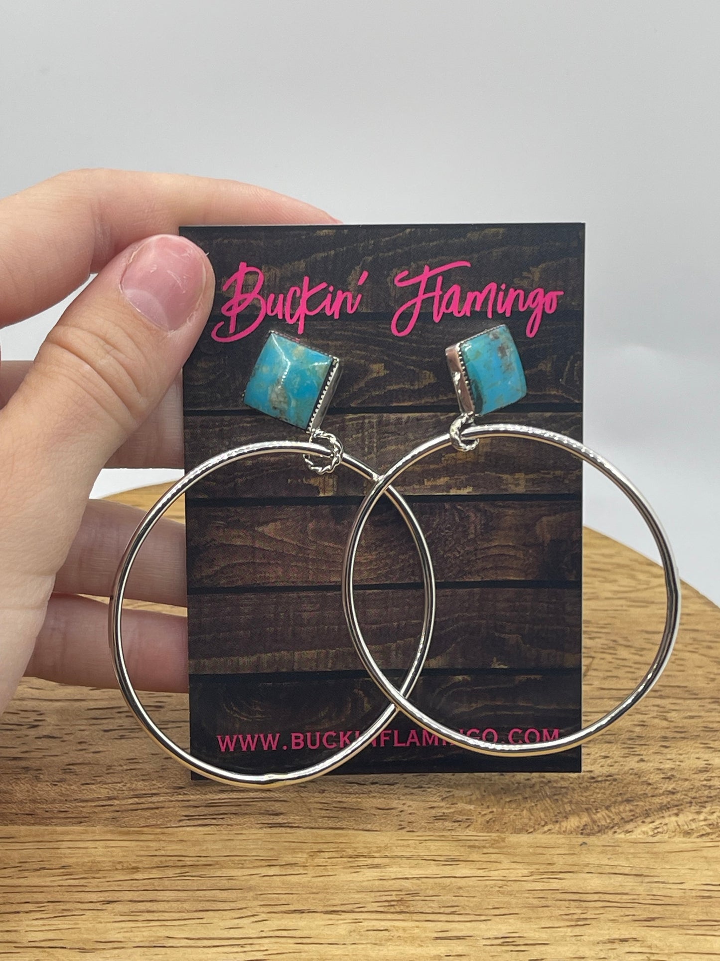 Turquoise Post Hoop Earrings by Ryntanna Yazzie, Navajo