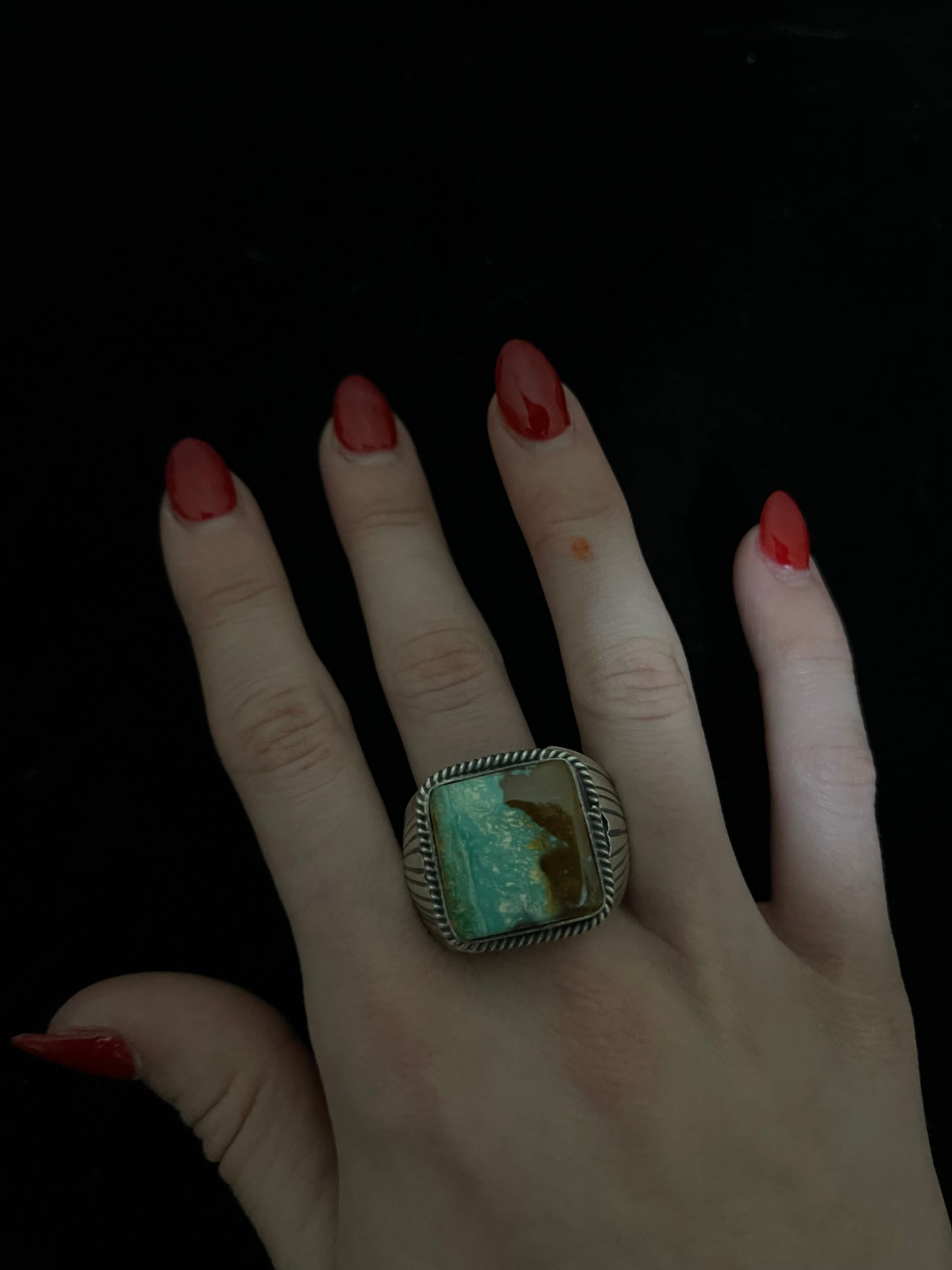 11.5 12.0 Royston Turquoise Square Thick Band Ring by J, Navajo