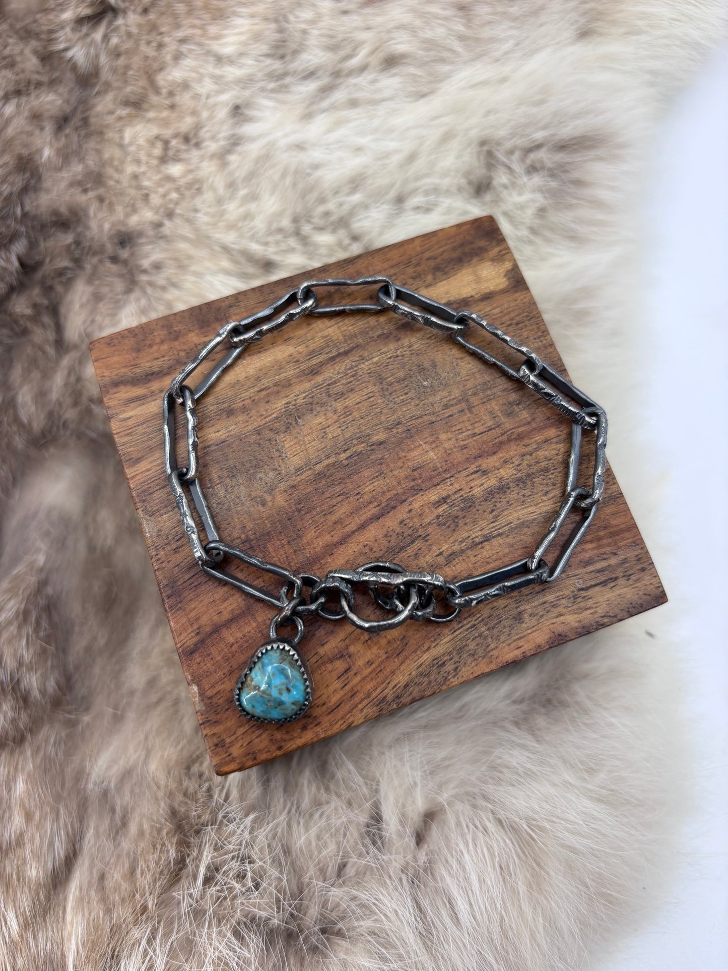 7" Paperclip Chain Bracelet with Turquoise Stone by Bad Bronc