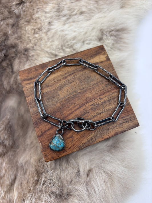 7" Paperclip Chain Bracelet with Turquoise Stone by Bad Bronc