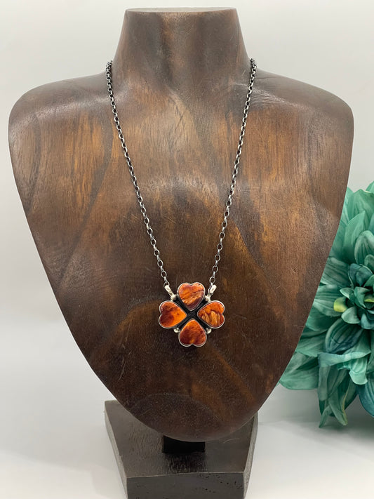 16" Dark Spiny Oyster 4 Heart Necklace