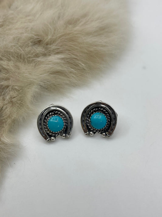 Horseshoe Earrings with Turquoise by Annette Chiquita, Navajo