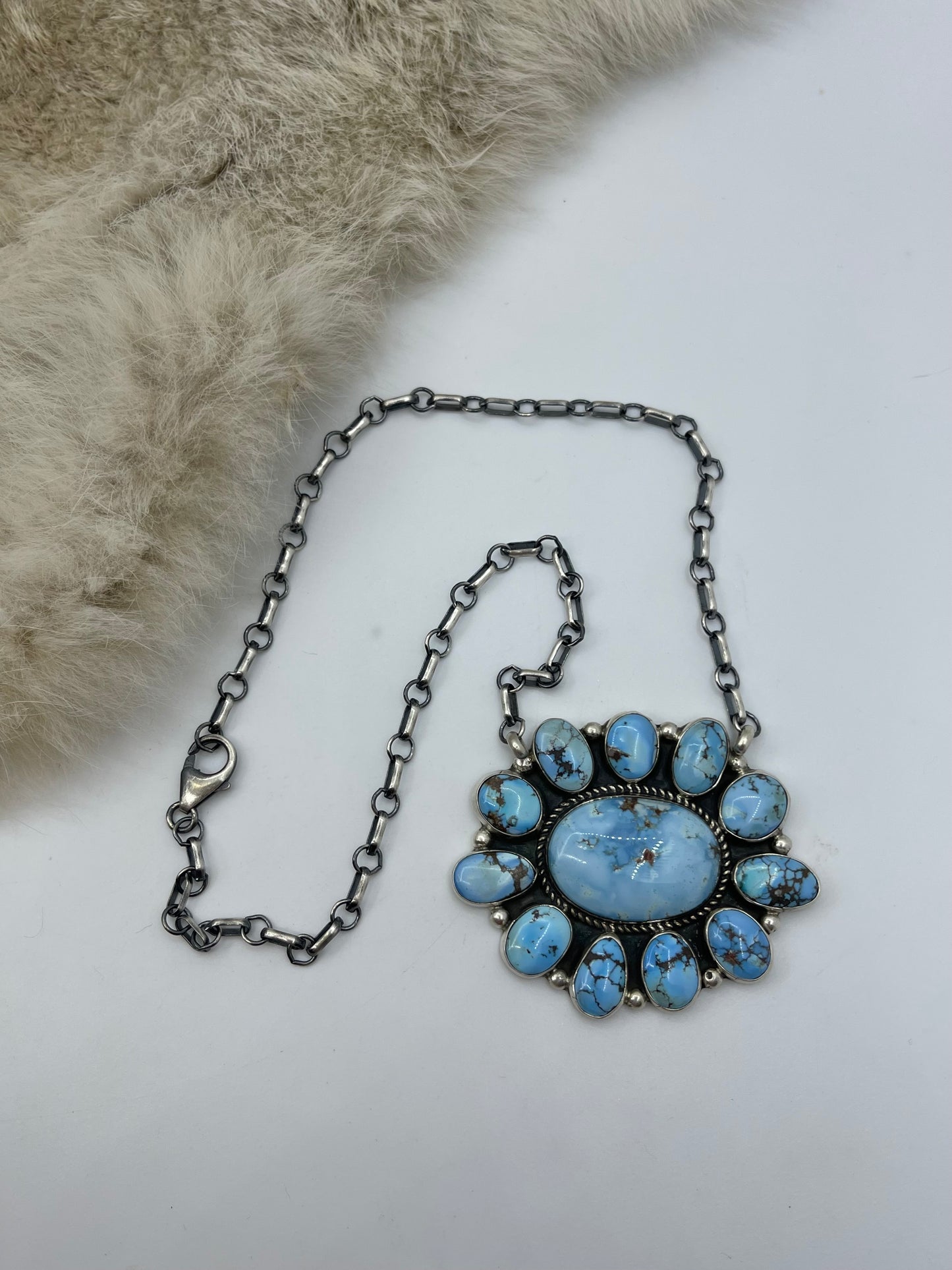 17" Golden Hills Turquoise Cluster Necklace by Geraldine James, Navajo
