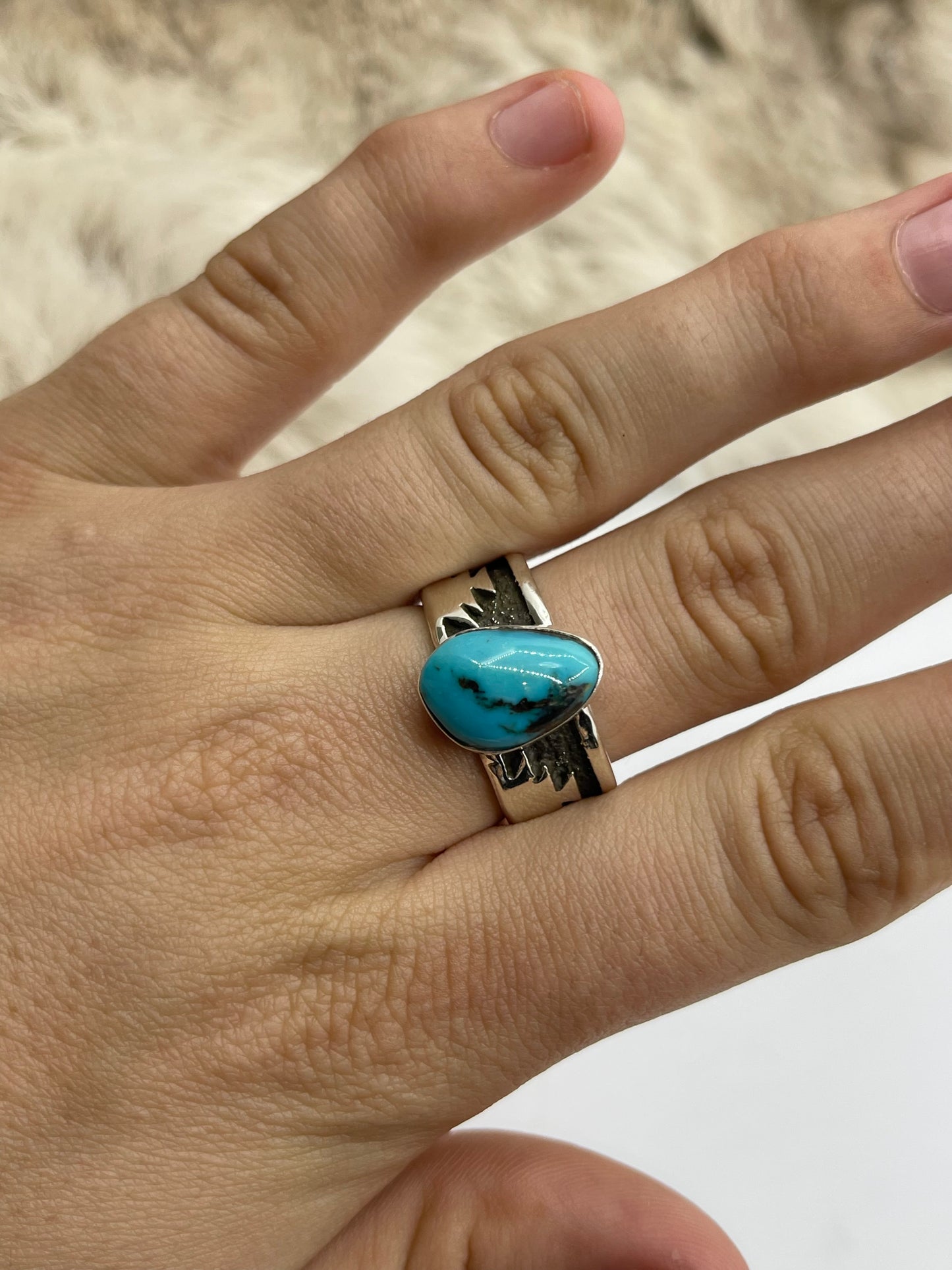 9.5 Kingman Turquoise Ring by Marie Jackson, Navajo