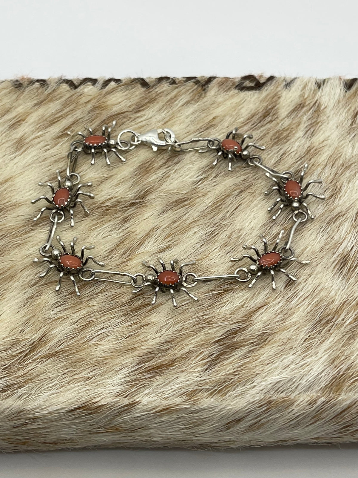 Red Coral Spider Link Bracelet by Annie Spencer, Navajo