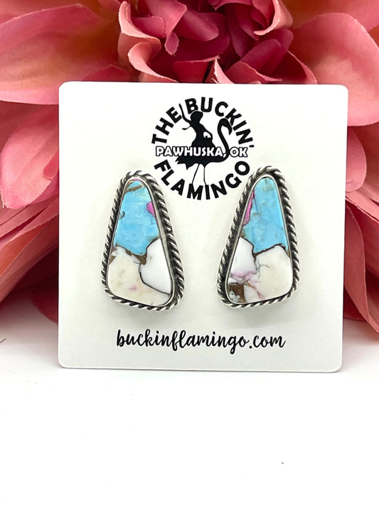 Triangle Cotton Candy Earrings by Chassity Belone, Navajo