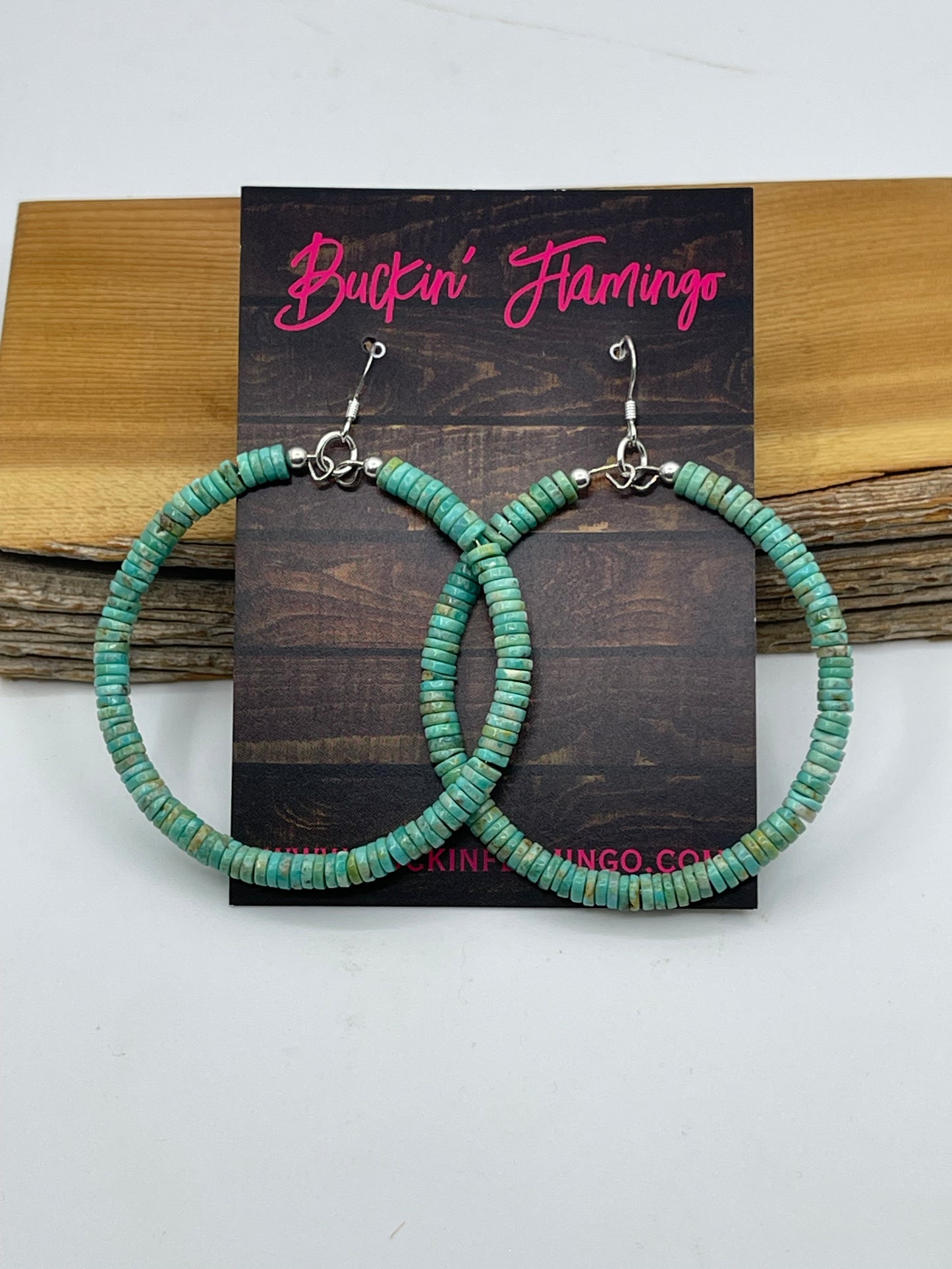LOT 52 5/31 Royston Turquoise Heishi Beaded Dangle Hoop Earrings, Santo Domingo