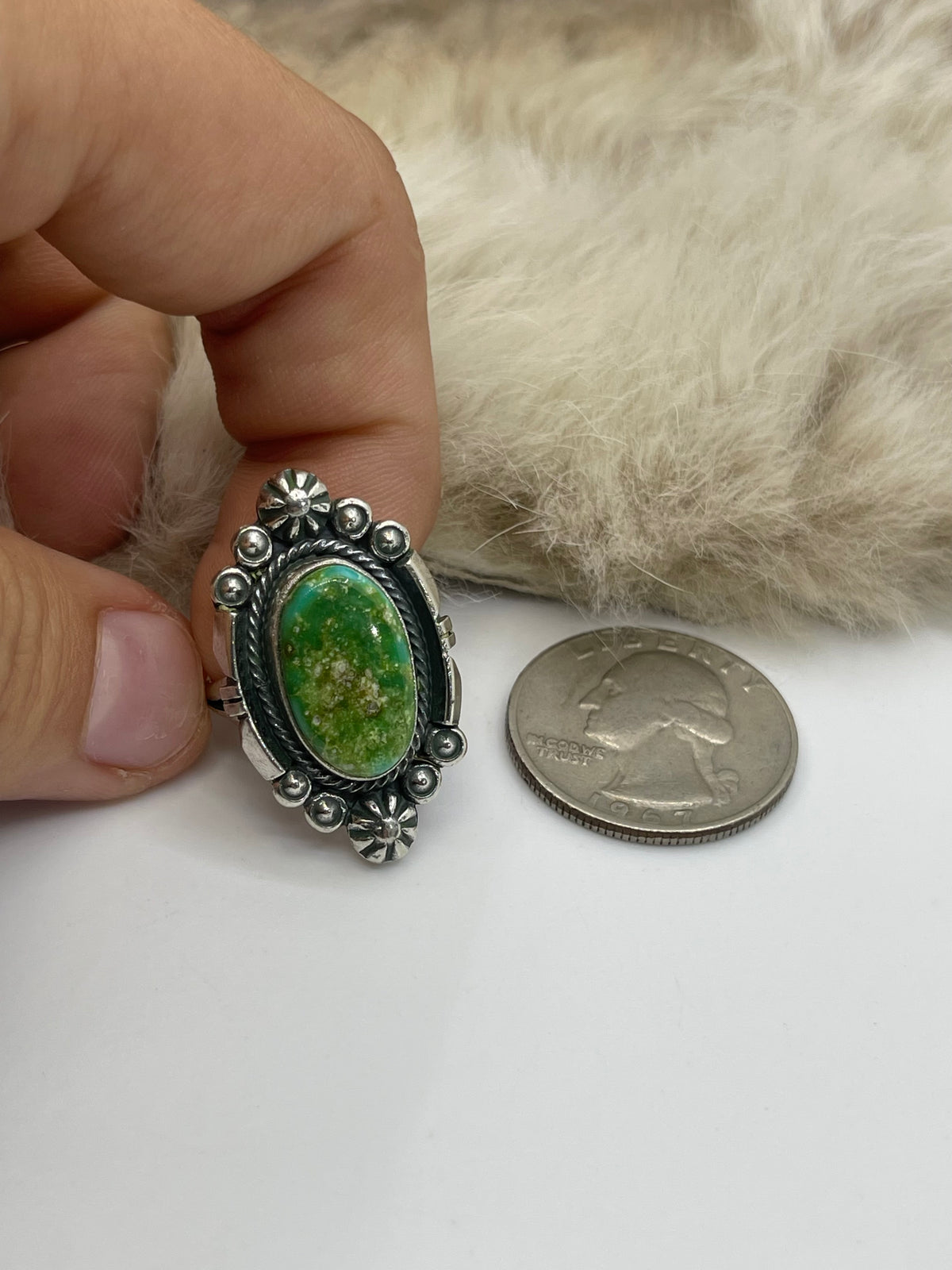 7.5 Sonoran Gold Turquoise Ring by Marita Benally, Navajo
