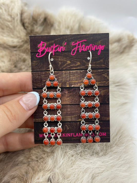 Matte Chandelier Earrings Red Coral