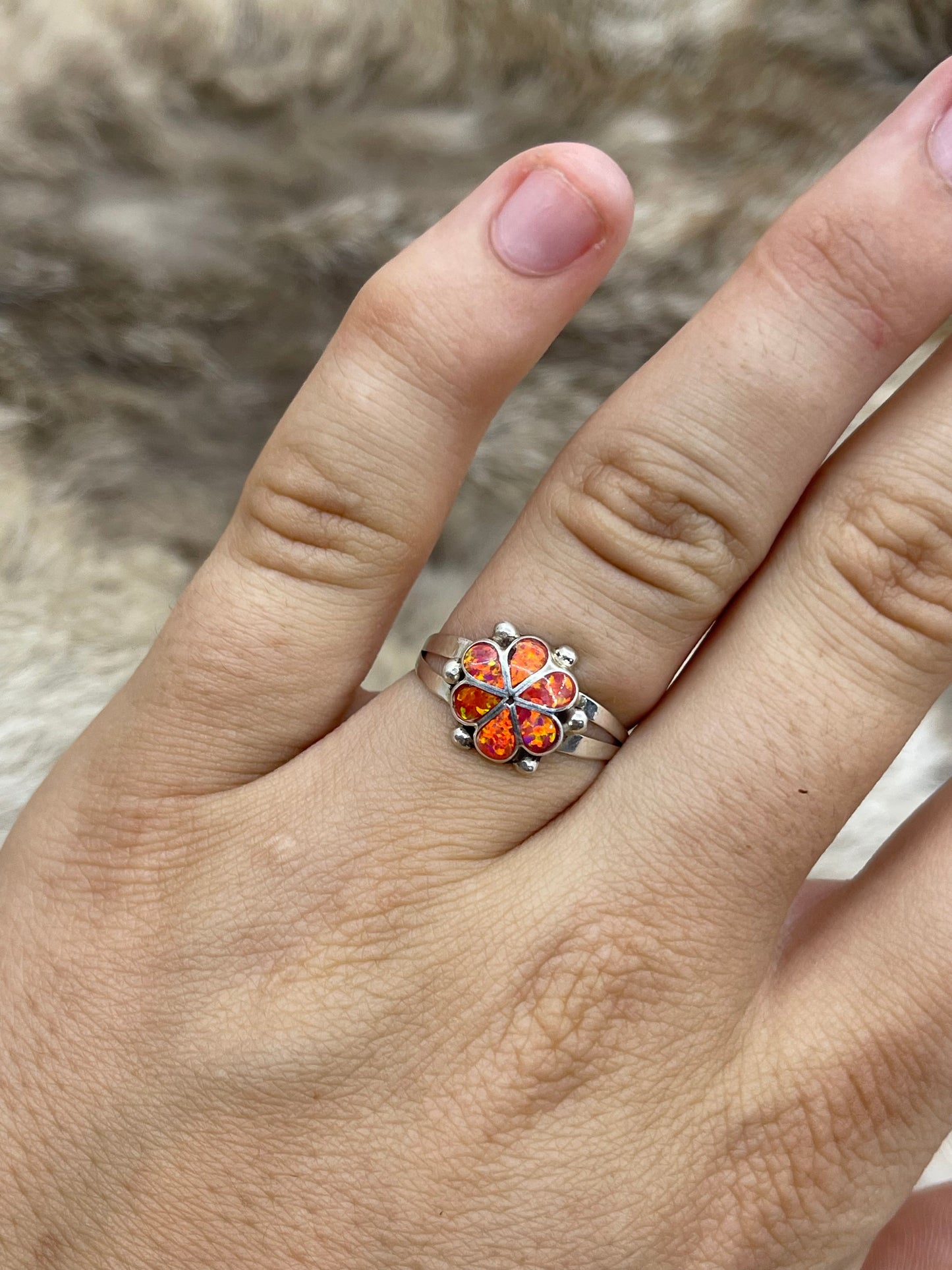 8.0 Orange Opal Ring by Bernadette Hattie, Zuni