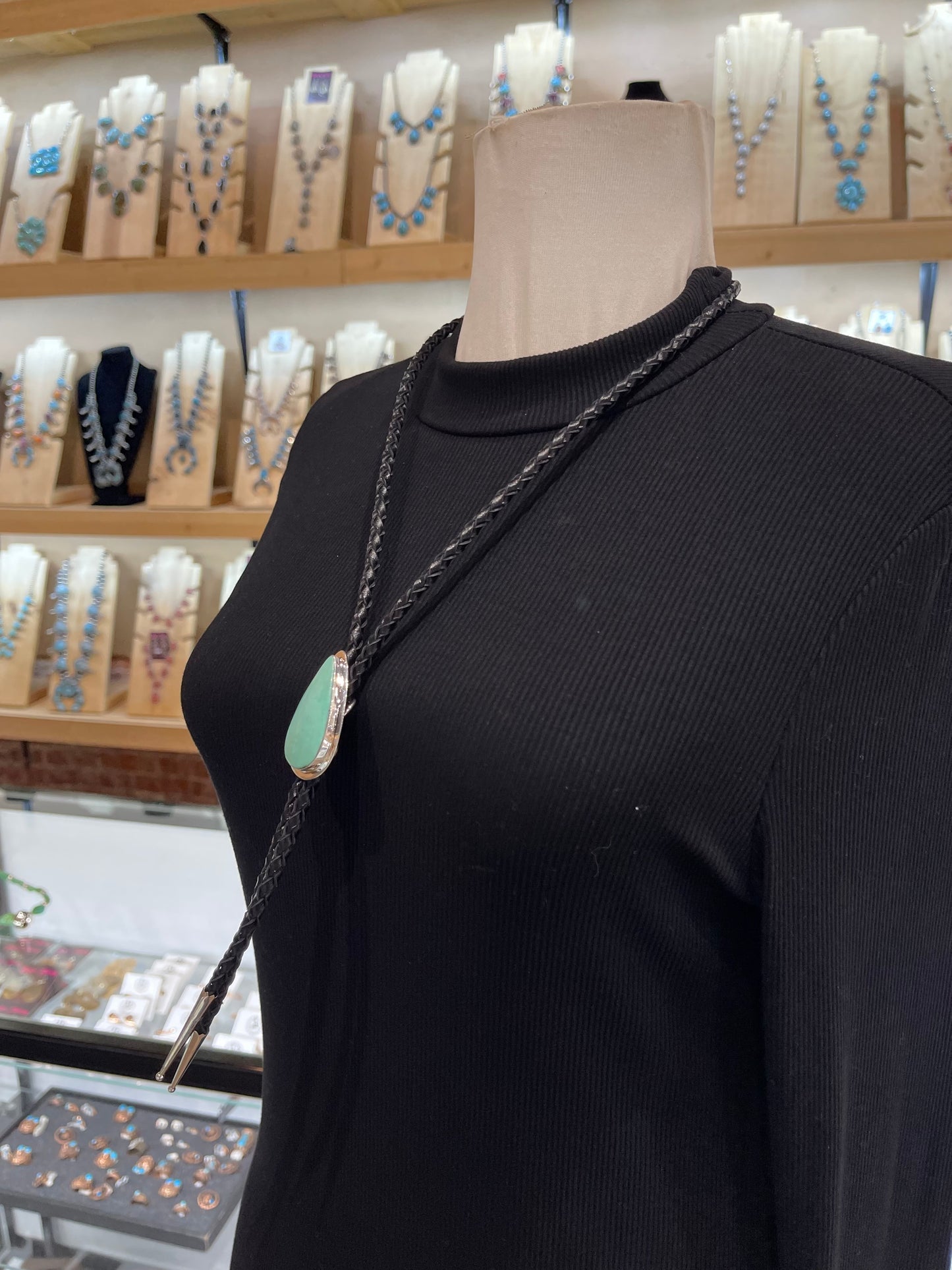 Kingman Turquoise Bolo Tie by Marie Jackson, Navajo