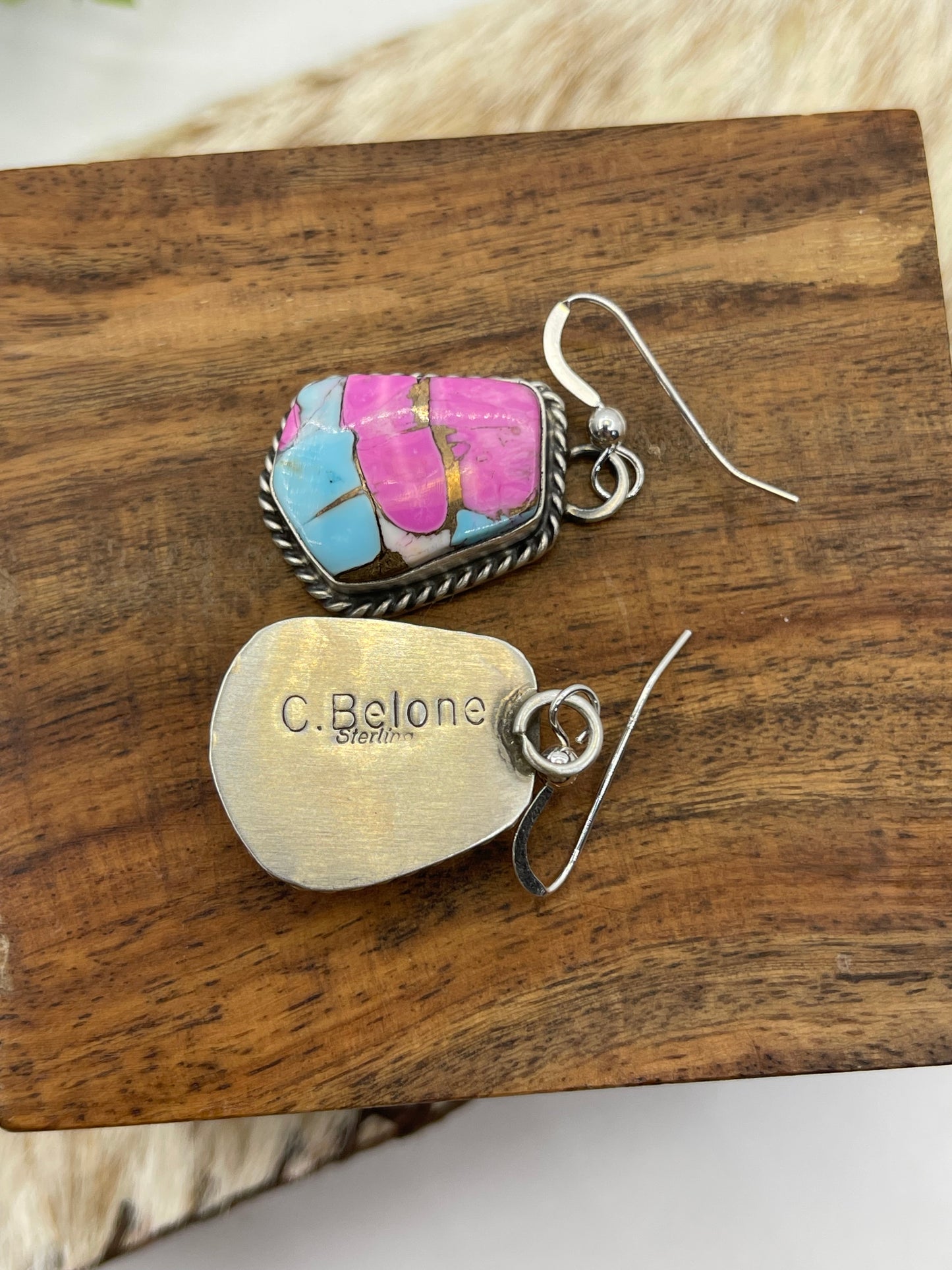 Cotton Candy Dangle Earrings by Chassity Belone, Navajo