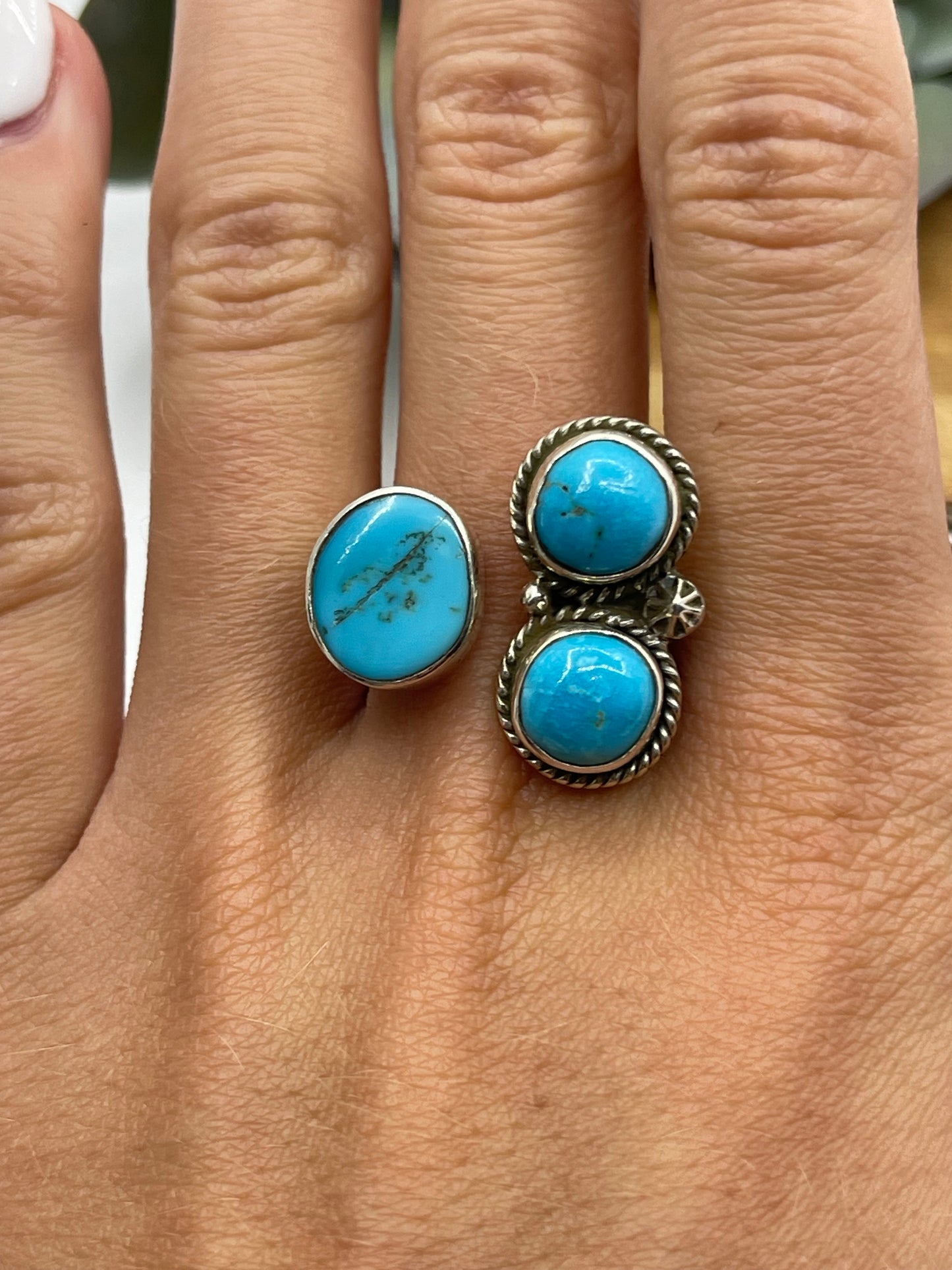 Adjustable 3 Stone Sleeping Beauty Turquoise Ring