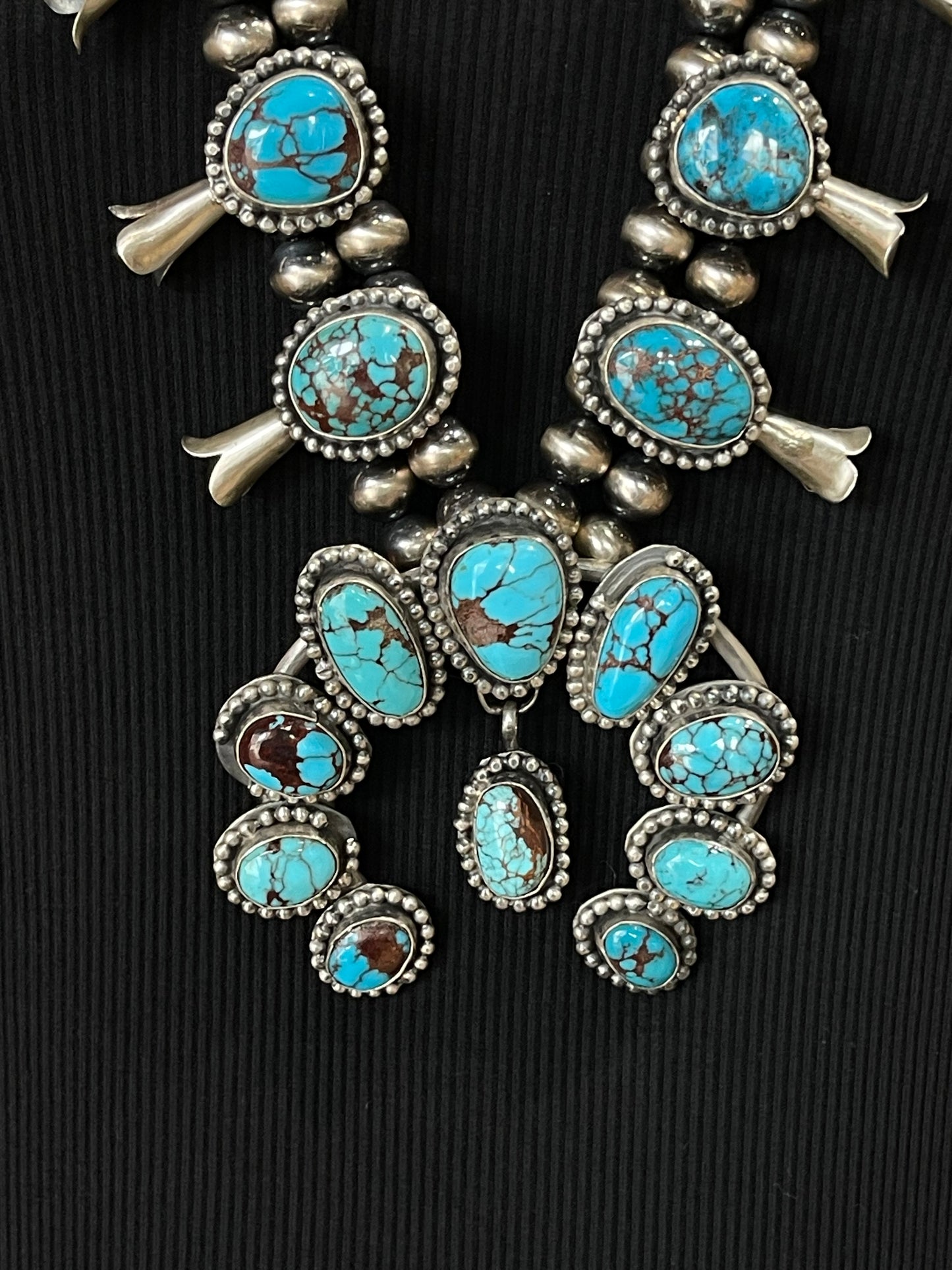 30" Egyptian Turquoise Squash Blossom by Gilbert Nez, Navajo