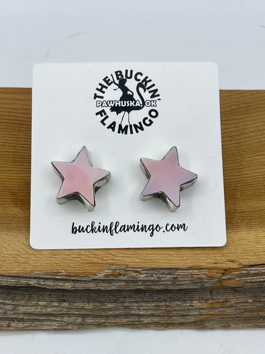 LOT 55 1/4 Pink Conch Shell Star Post Earrings by Johnny Dixon, Navajo