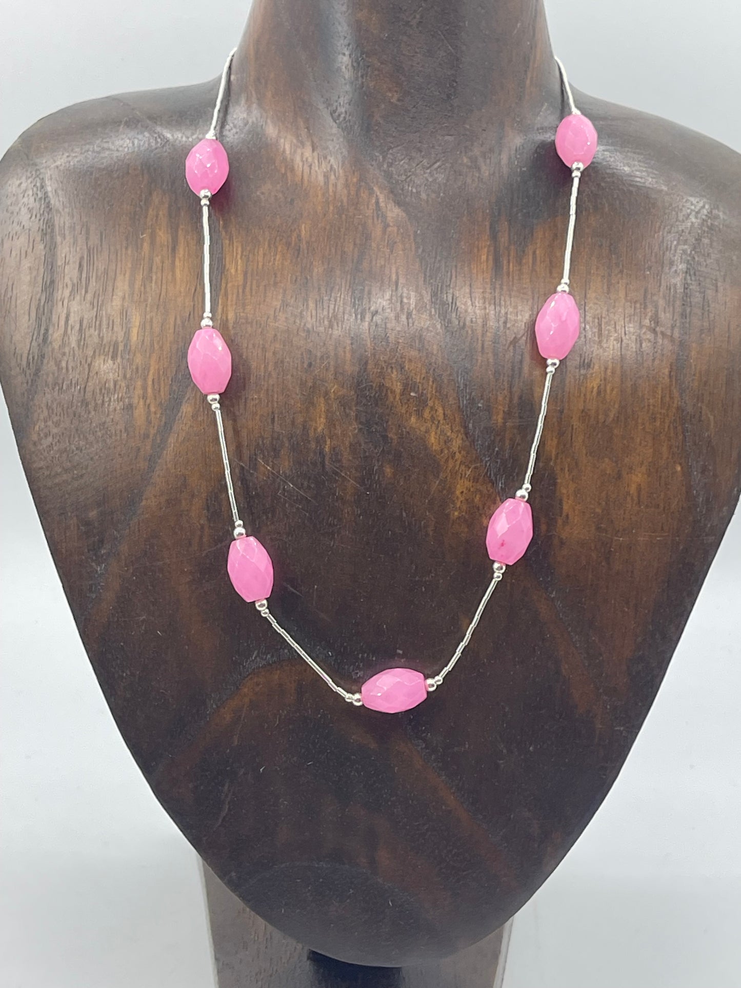 18" Faceted Pink Quartz and Liquid Silver Necklace