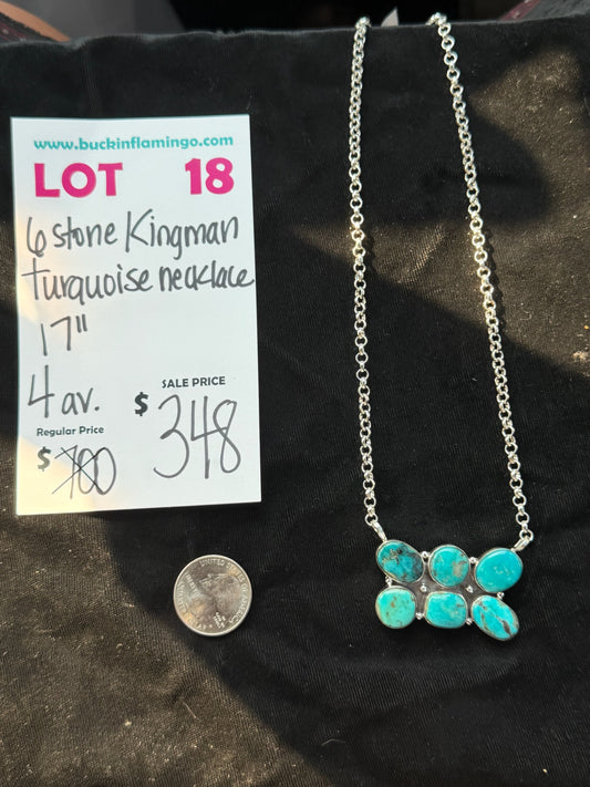 LOT 18 8/9 6 Stone Kingman Turquoise Necklace 17"