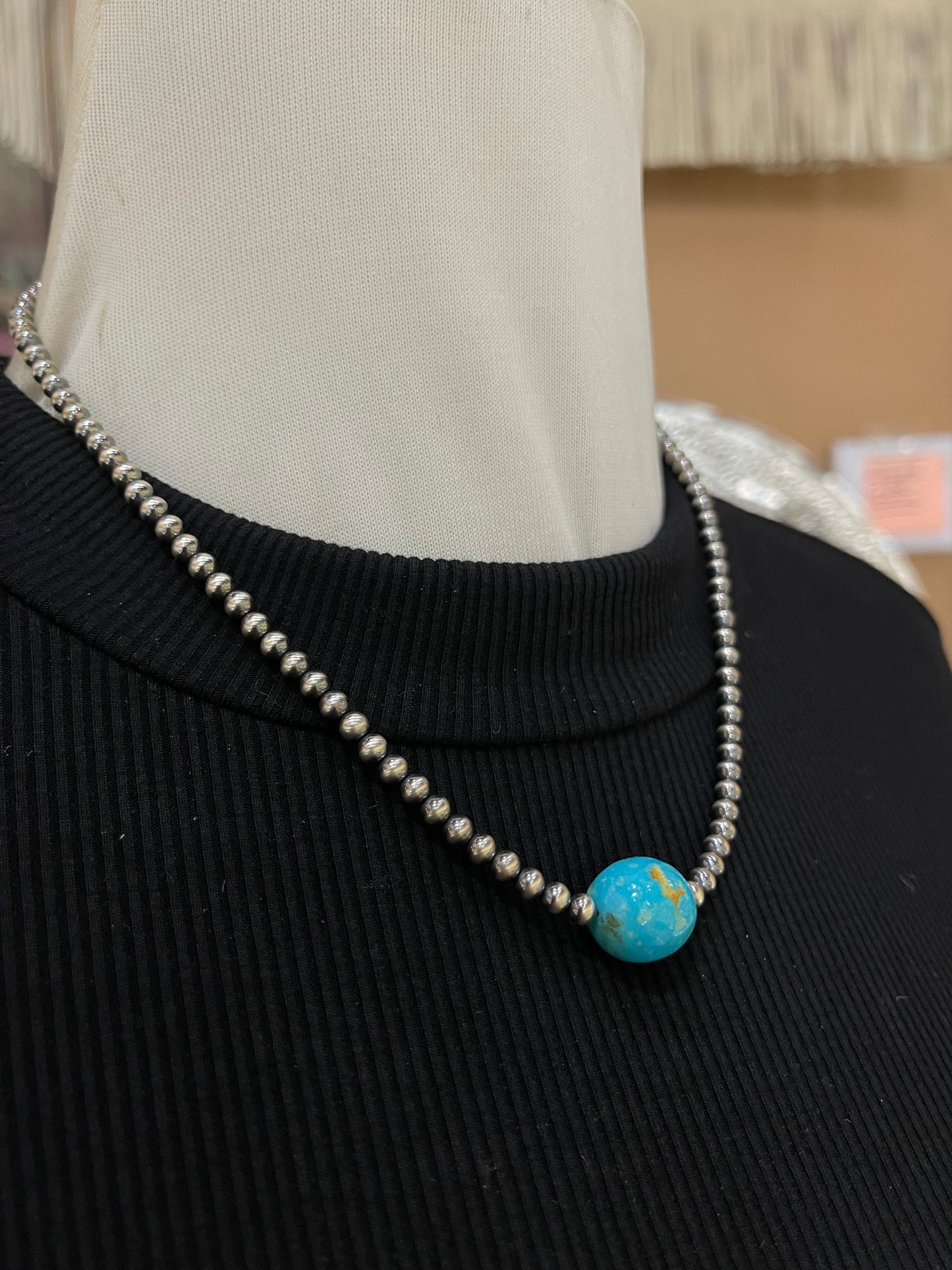 18" 4mm Navajo Pearl and Sonoran Blue Turquoise Necklace