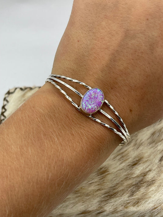 5 1/2"-7" Pink Opal Cuff by Alice Sanders, Navajo