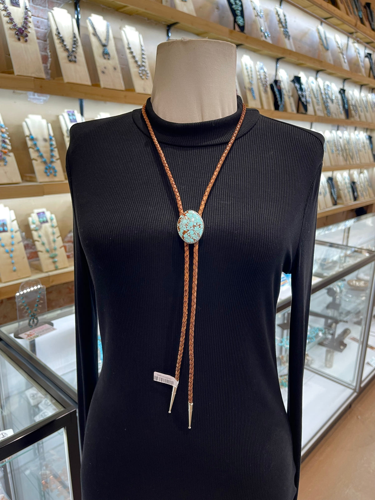 #8 Turquoise Bolo Tie by Carrie Cannon, Kiowa