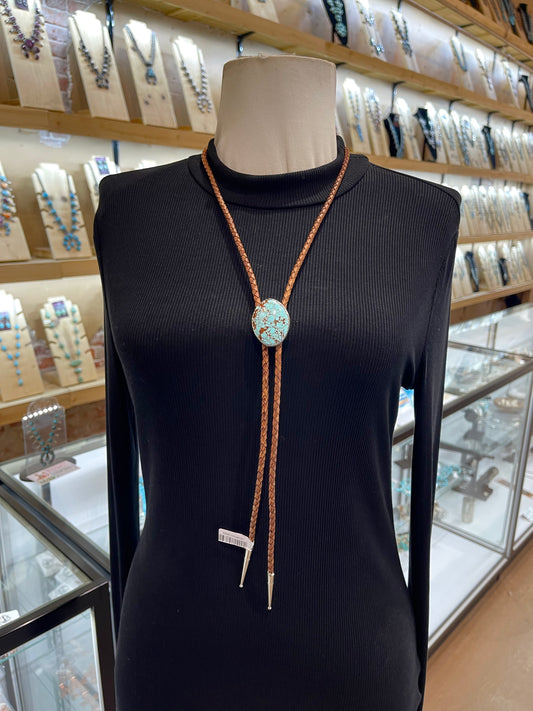 #8 Turquoise Bolo Tie by Carrie Cannon, Kiowa