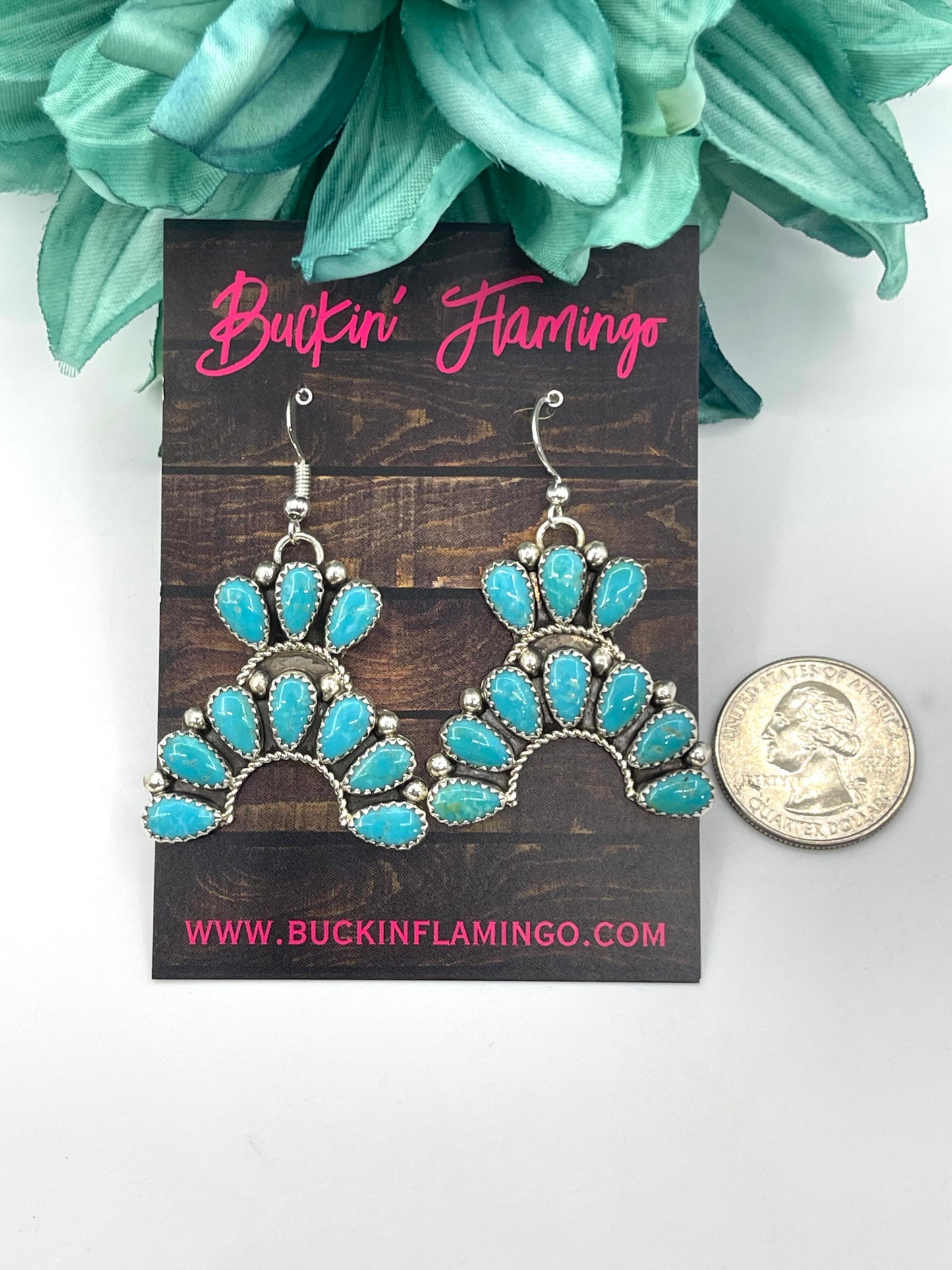 Kingman Turquoise Naja Dangle by Rodney Notah, Navajo