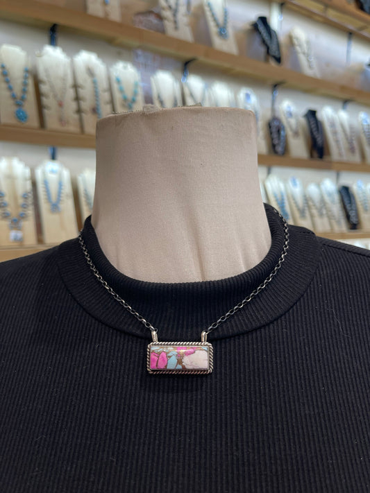 16" Cotton Candy 1” Bar Necklace by Irene Kee, Navajo