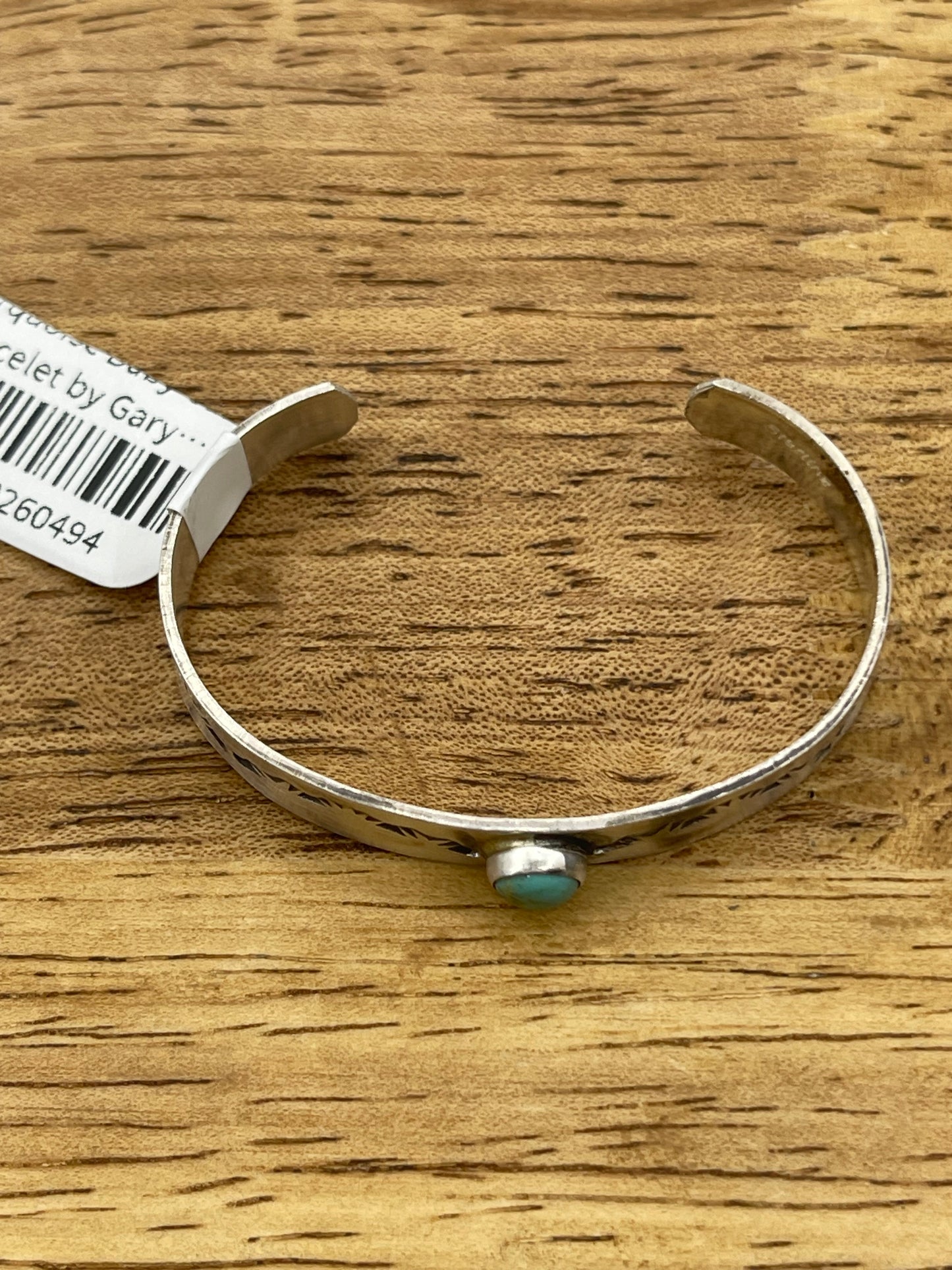 Tiny Stamped Turquoise Baby Cuff Bracelet by Gary Sandoval, Navajo