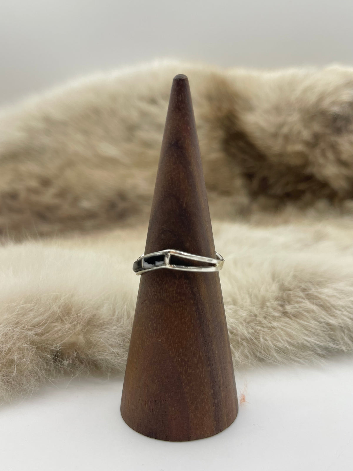 7.0 White Buffalo Inlay Chevron Ring by Jamie Johnson, Navajo