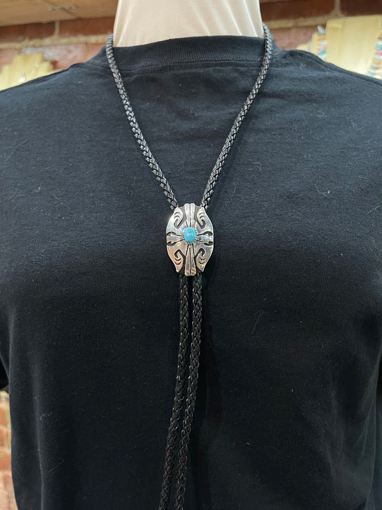 Turquoise and Sterling Silver Bolo Tie by Tommy and Rose Singer, Navajo