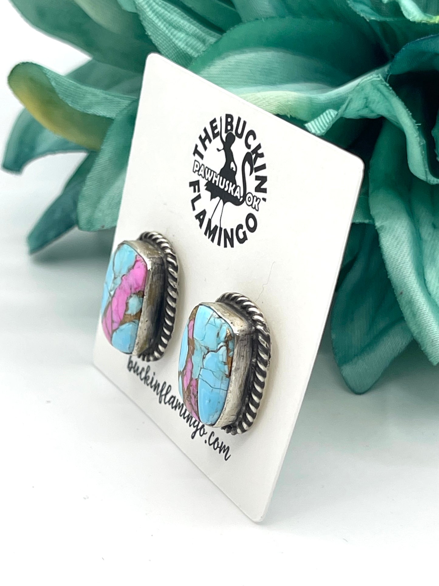 Rectangle Cotton Candy Earrings by Chassity Belone, Navajo