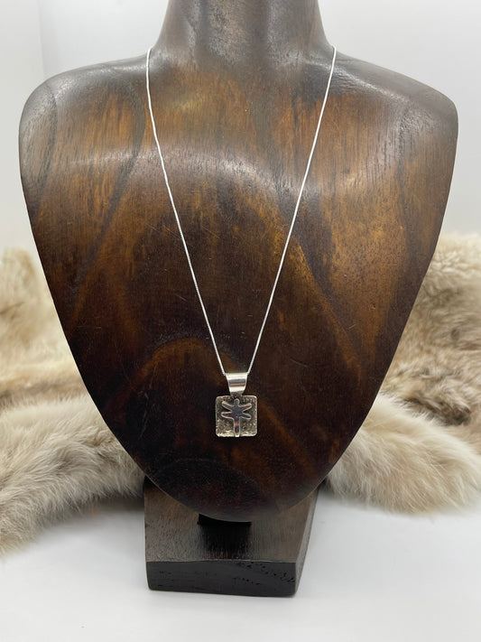 18" Necklace 5.9mm Bail Dragonfly Mini Petroglyph Pendant by Alex Sanchez, Navajo
