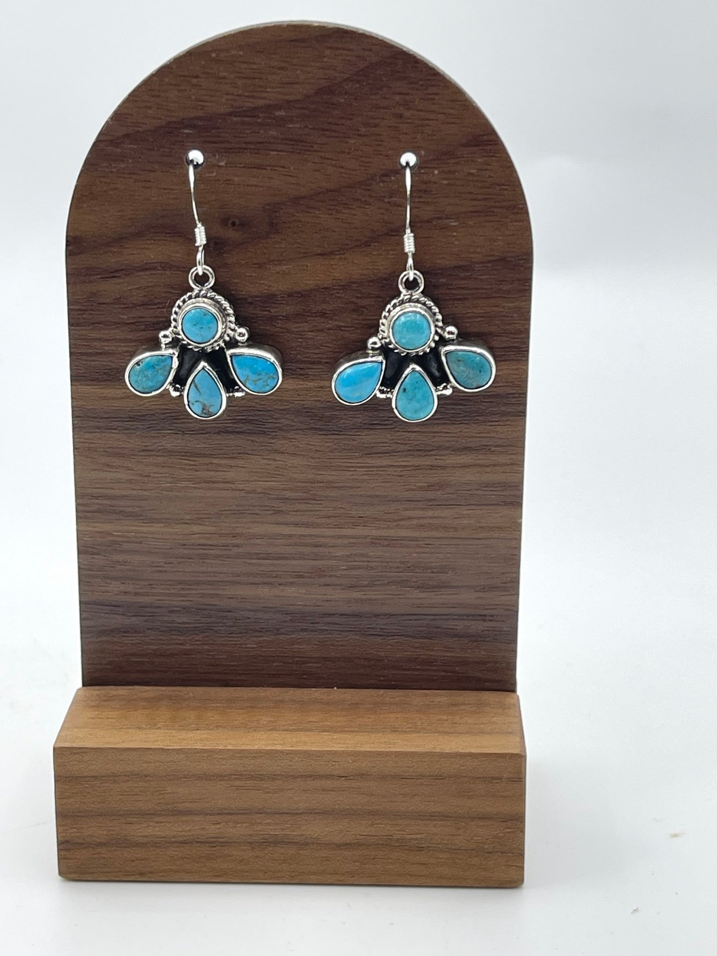 Dainty Half Cluster Turquoise Earrings by Gary Shorty, Navajo