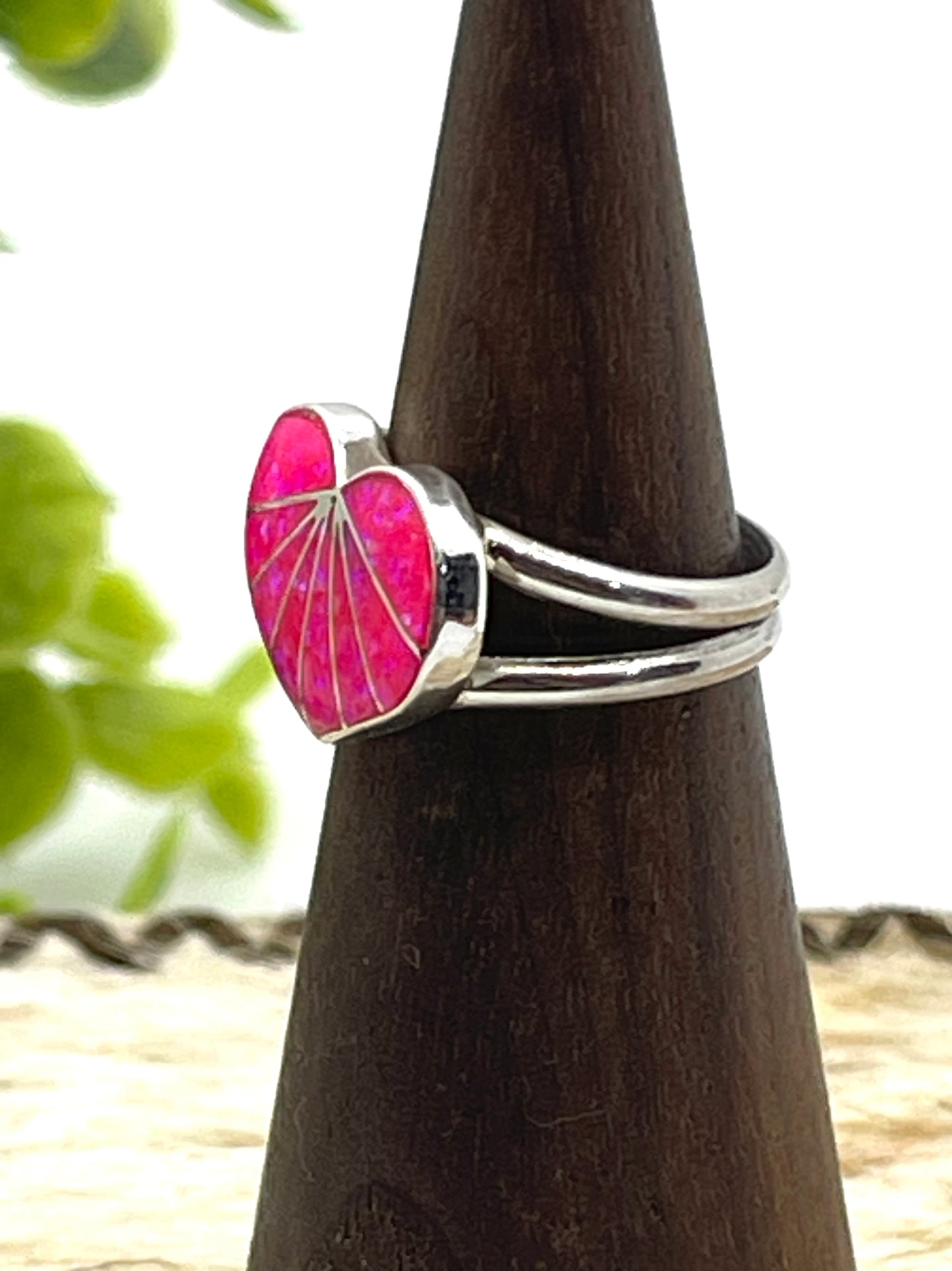 7.0 Hot Pink Opal Inlay Heart Ring