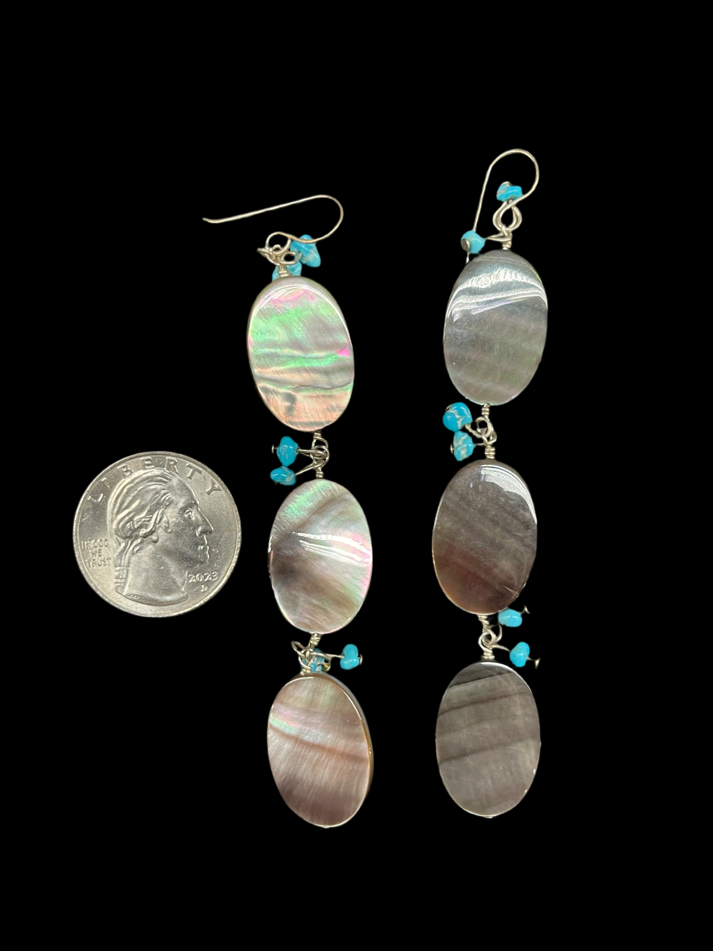 Abalone Shell and Mother of Pearl Dangle Earrings