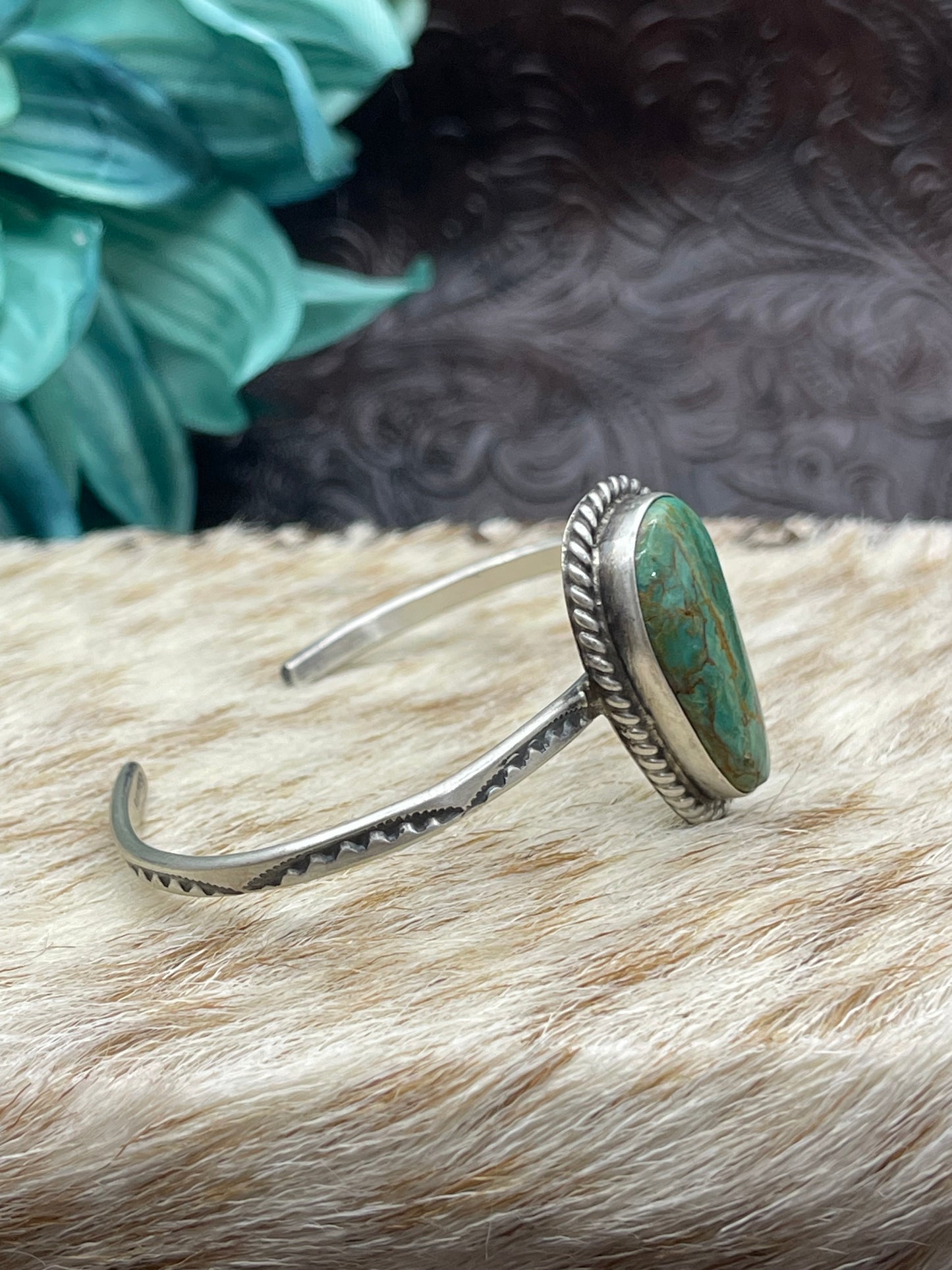 5.5''- 7'' Single Stone Royston Turquoise Cuff By Donovan Skeet Navajo