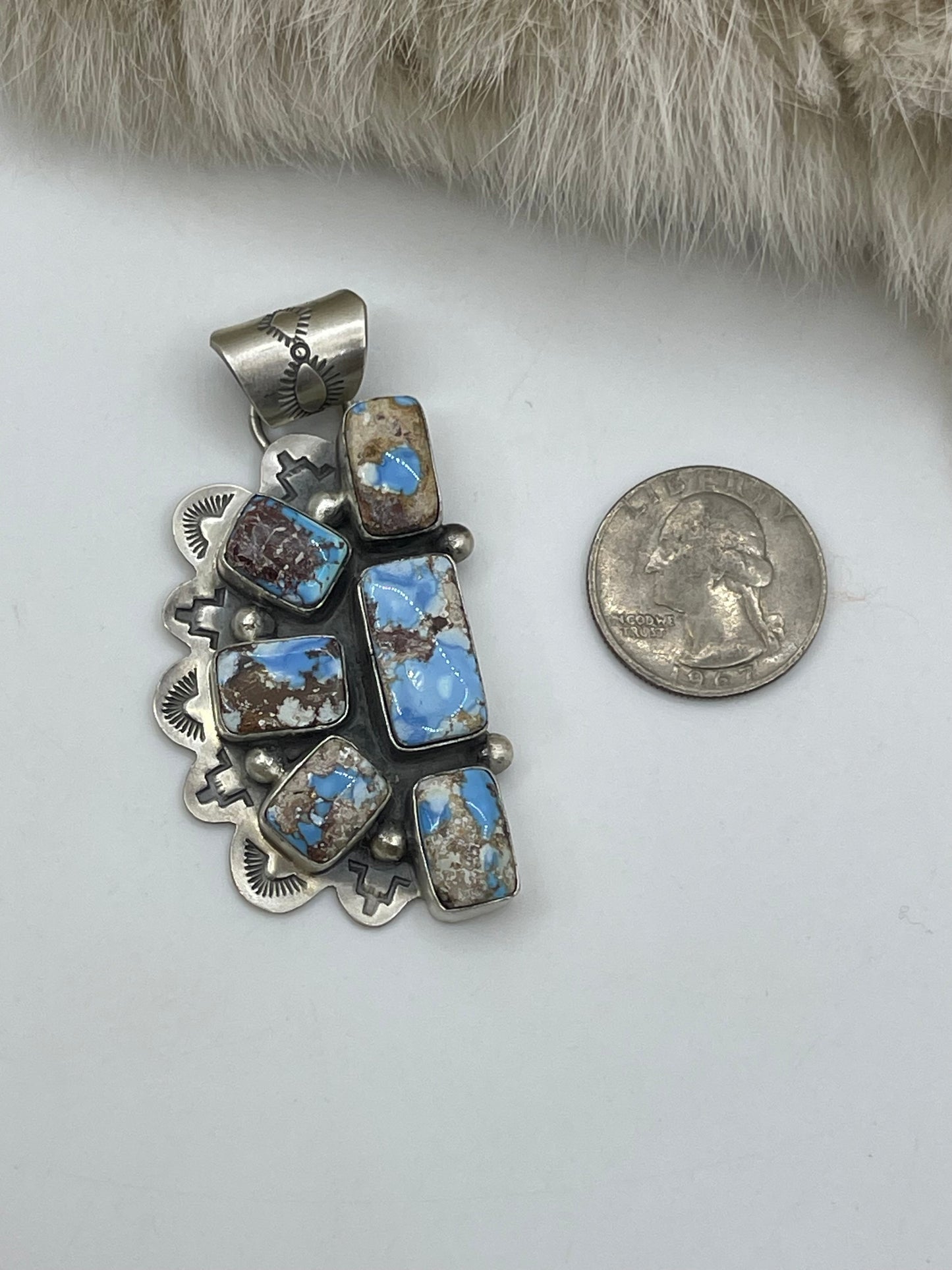 8.5mm Bale Golden Hills Turquoise Half Cluster Pendant by Lyle Piaso, Navajo