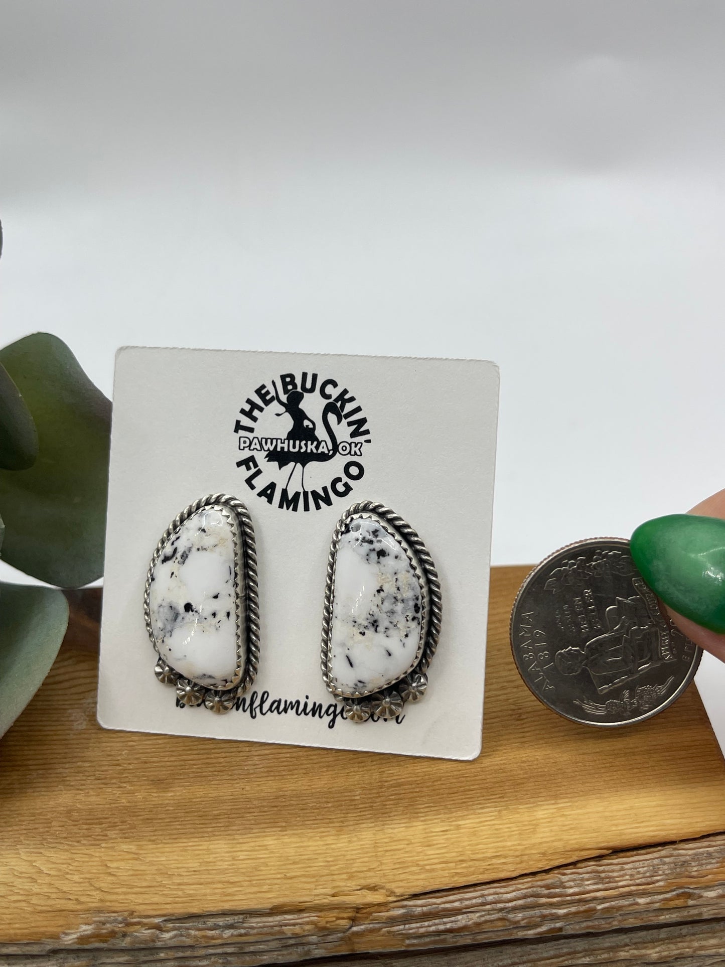 White Buffalo Post Earrings by Virginia Becenti, Navajo